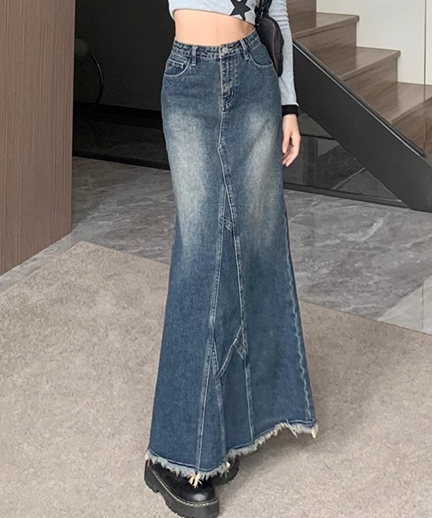 ハイウエスト ヴィンテージ リメイク デニム スカート