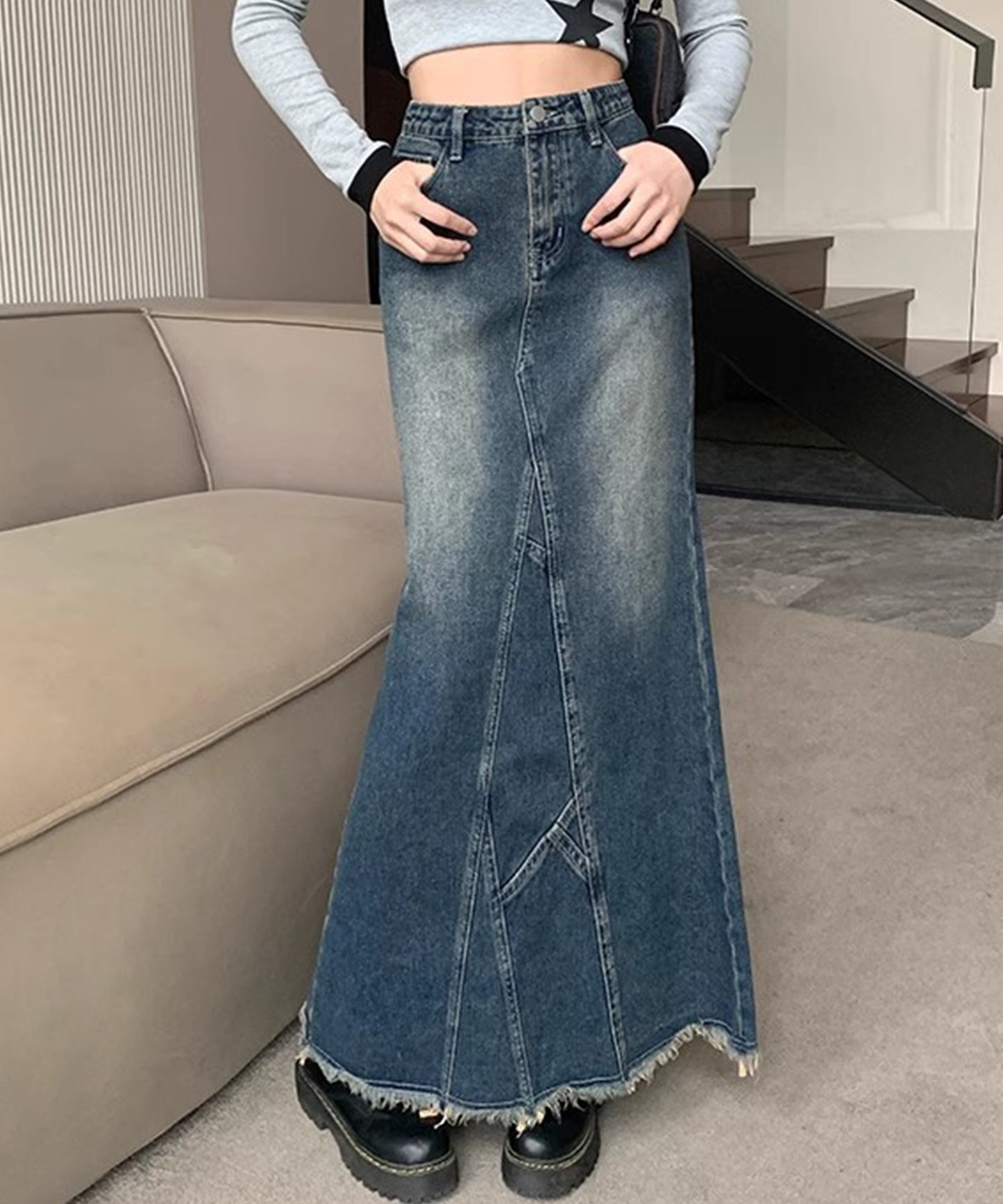 ハイウエスト ヴィンテージ リメイク デニム スカート