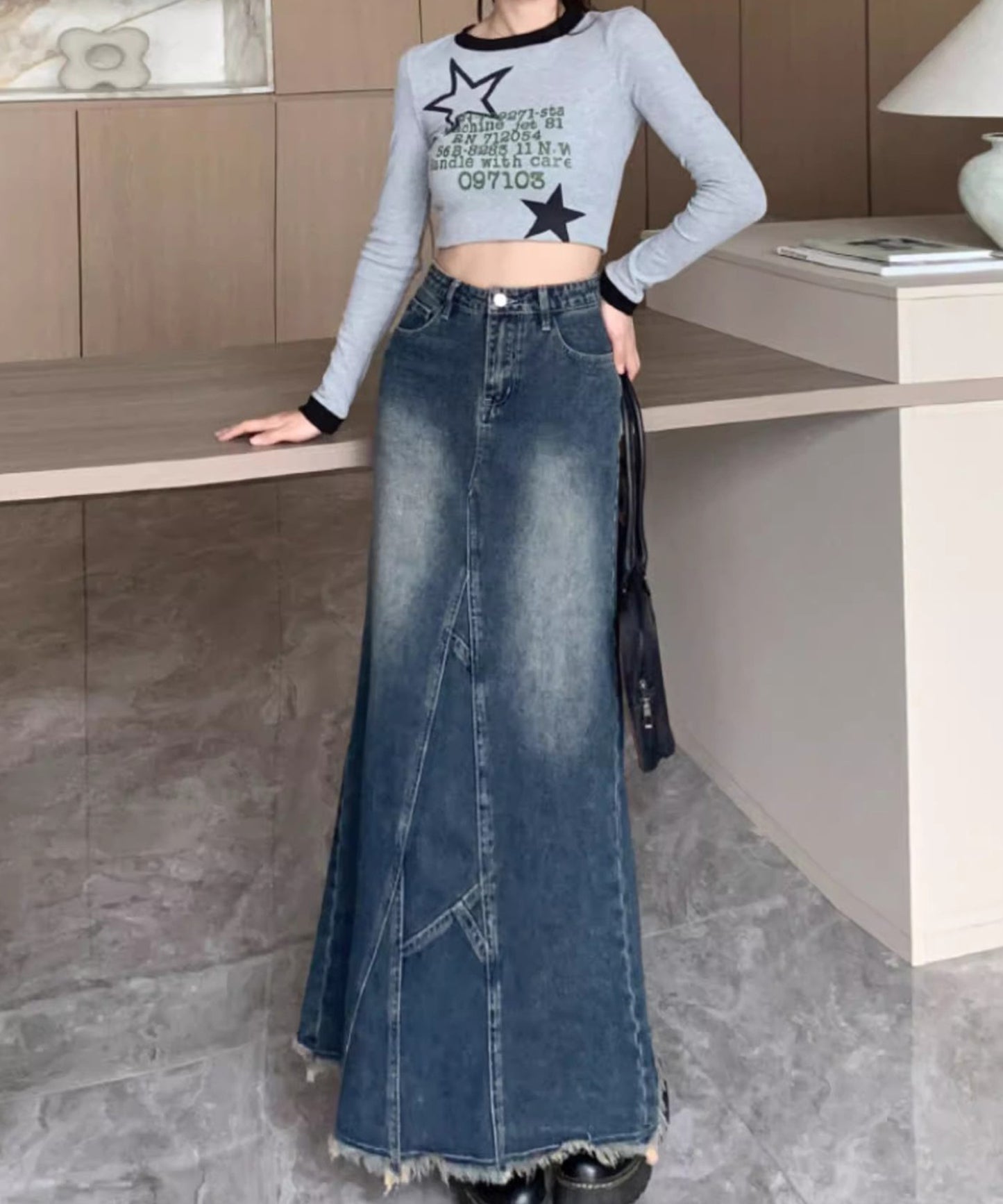 ハイウエスト ヴィンテージ リメイク デニム スカート