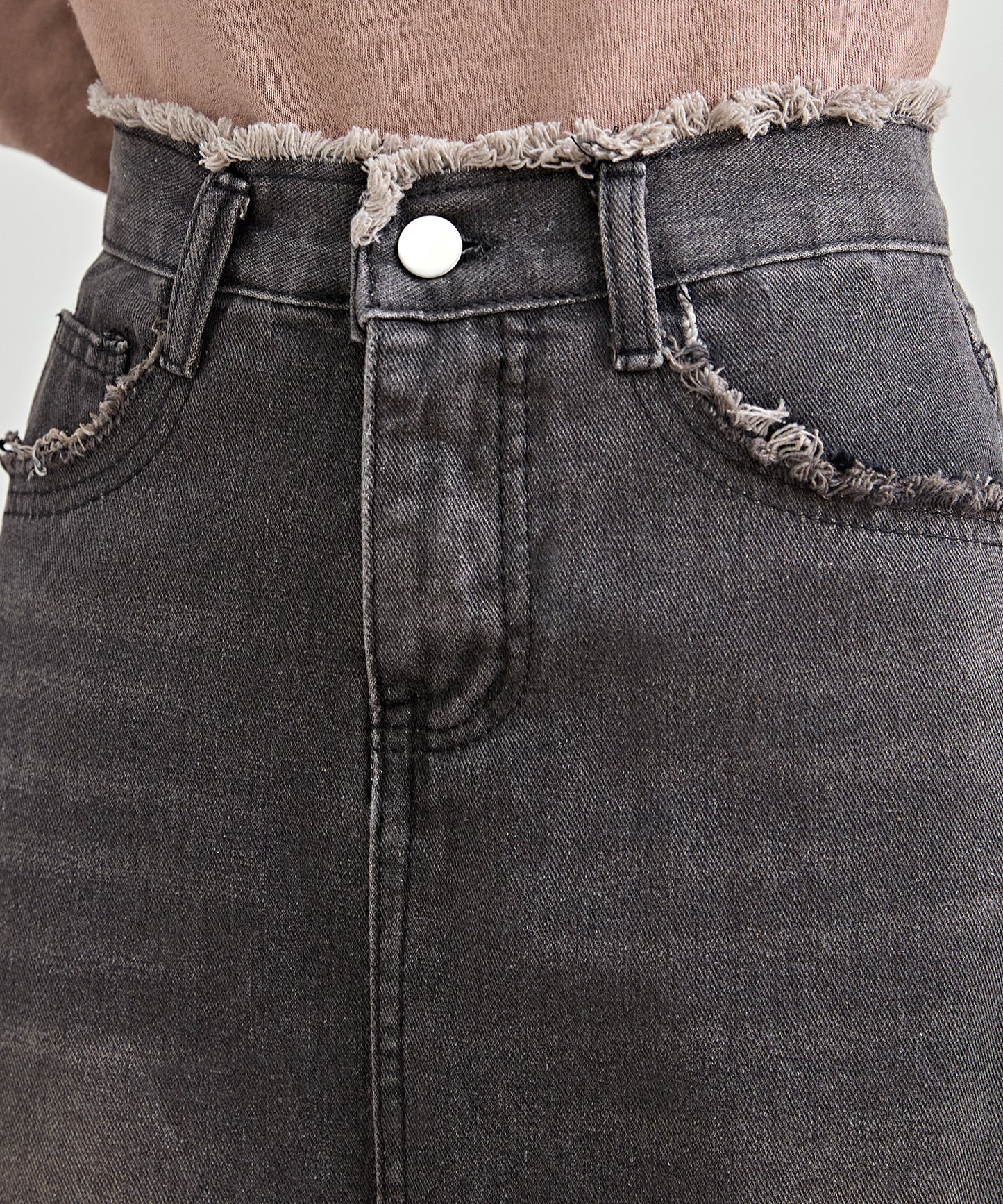 ハイウエスト デニム フリンジ Aライン デニム スカート