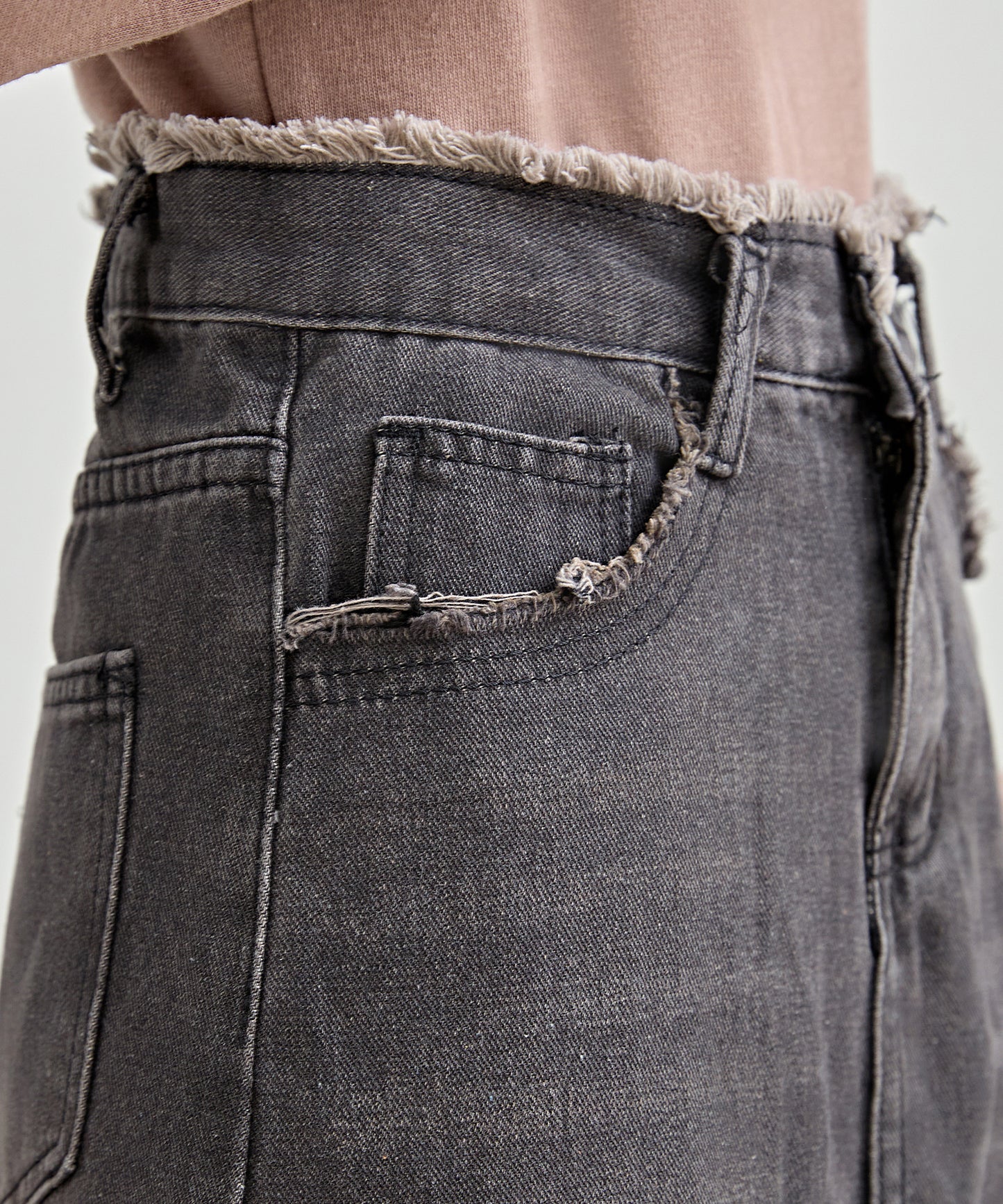 ハイウエスト デニム フリンジ Aライン デニム スカート