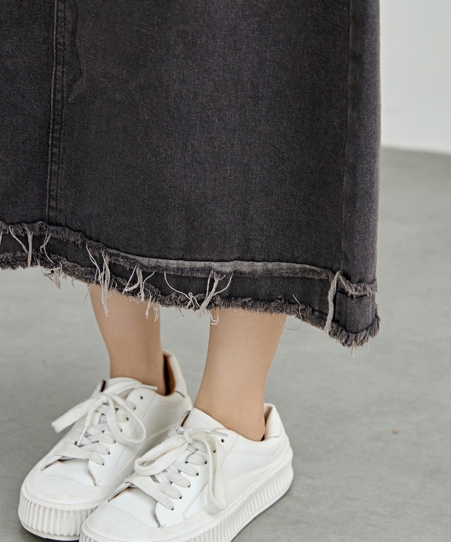 ハイウエスト デニム フリンジ Aライン デニム スカート