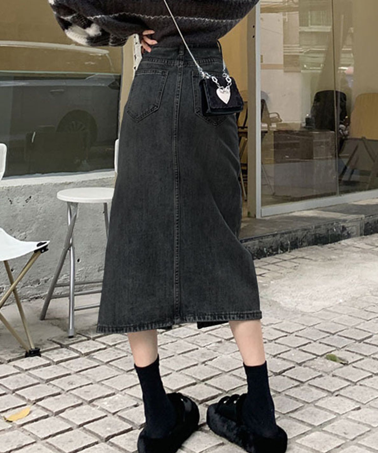 ハイウエスト スリット デニム タイト スカート