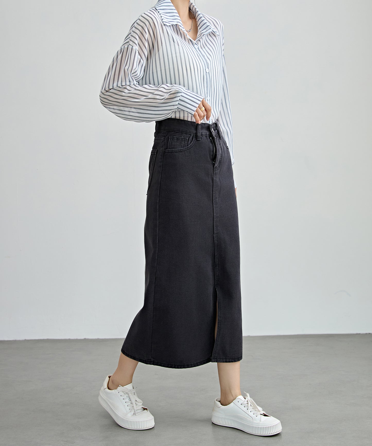 ハイウエスト スリット デニム タイト スカート