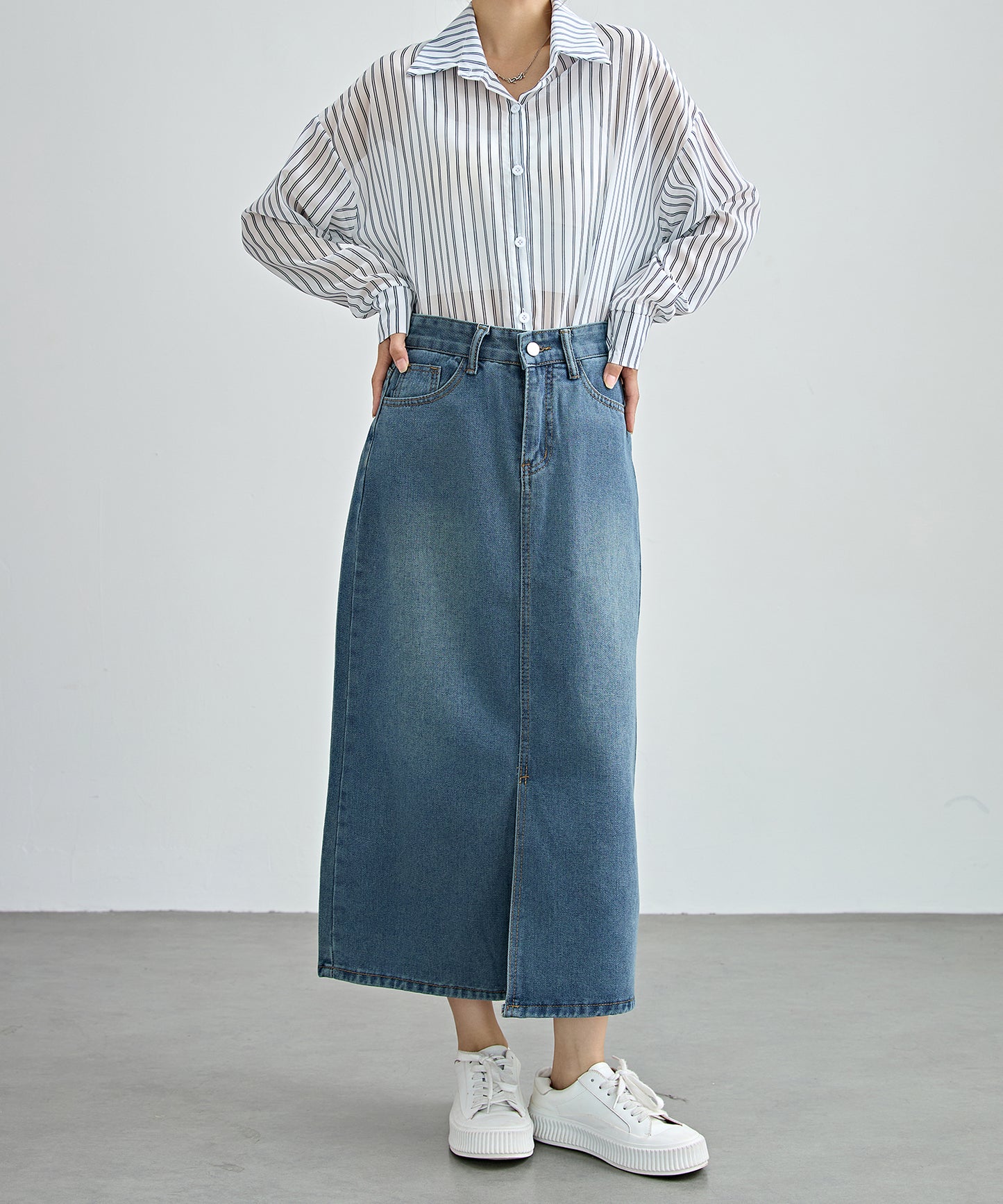 ハイウエスト スリット デニム タイト スカート