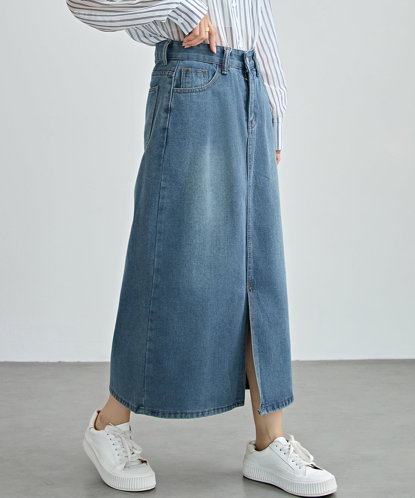 ハイウエスト スリット デニム タイト スカート