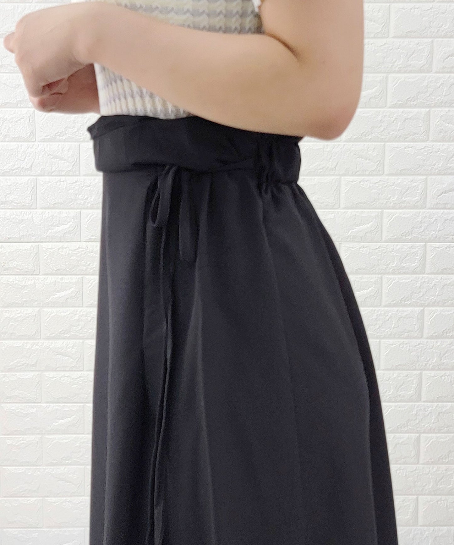 Aライン ミモレ丈 細リボン付き スカート