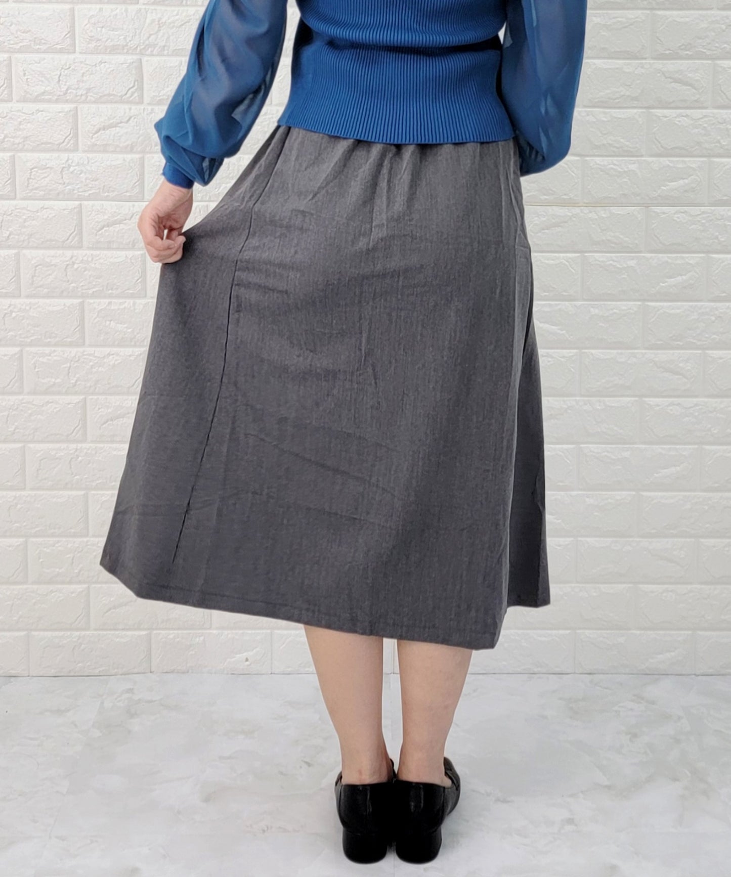 Aライン ミモレ丈 細リボン付き スカート