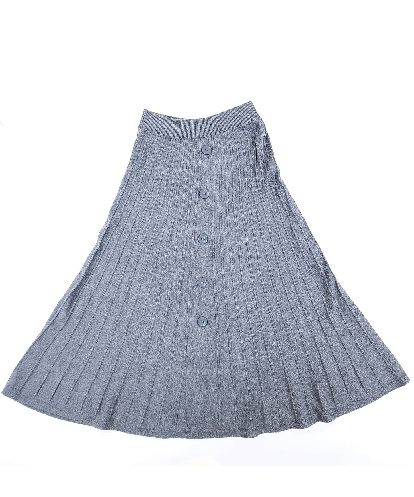 ボタン付き リブ ニット ウエストゴム ロングスカート