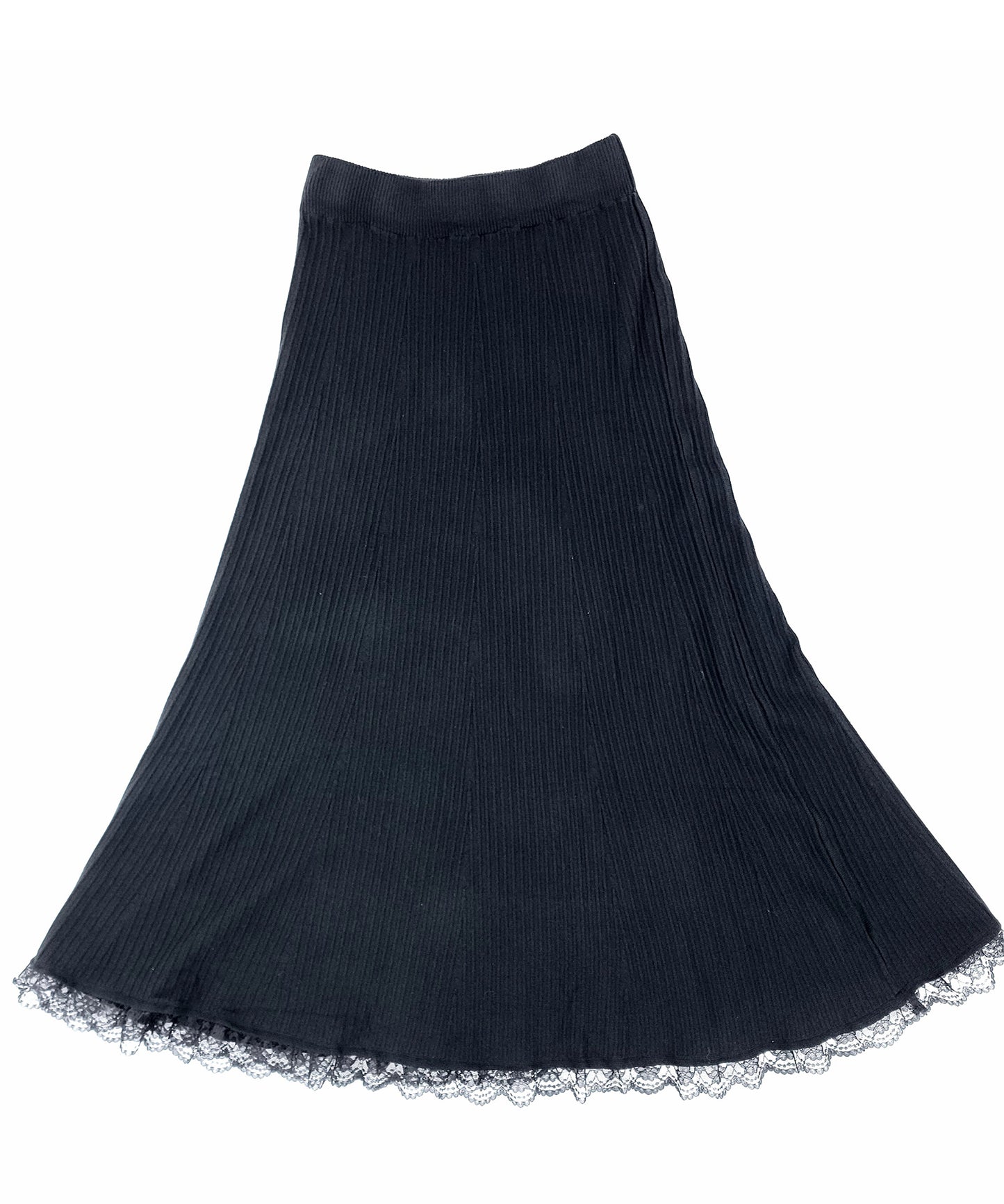 裾レース ウエストゴム Aライン リブ ニット スカート