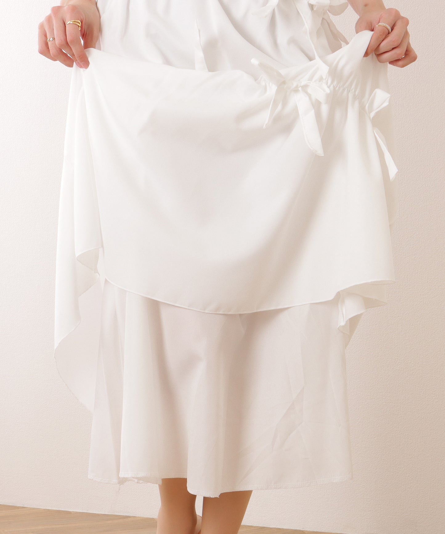 ポイント リボン ロング ギャザー スカート