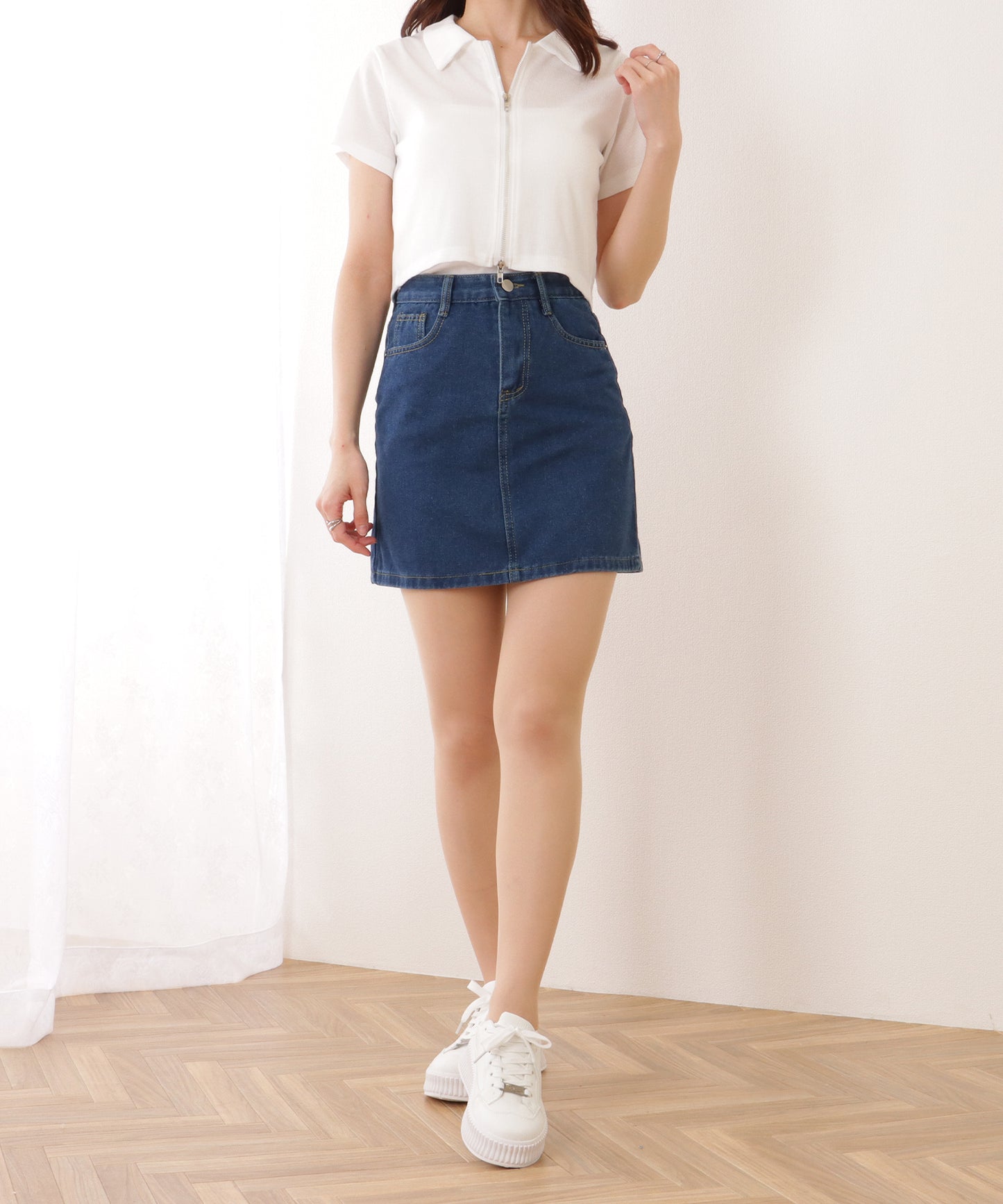 ハイウエスト Aライン デニム ミニ スカート