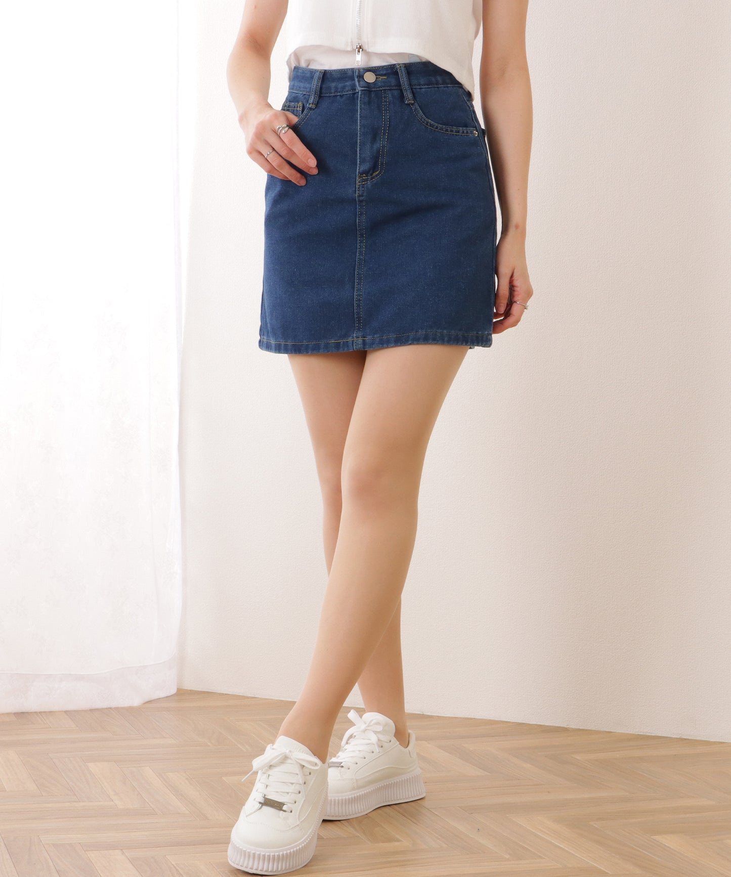 ハイウエスト Aライン デニム ミニ スカート