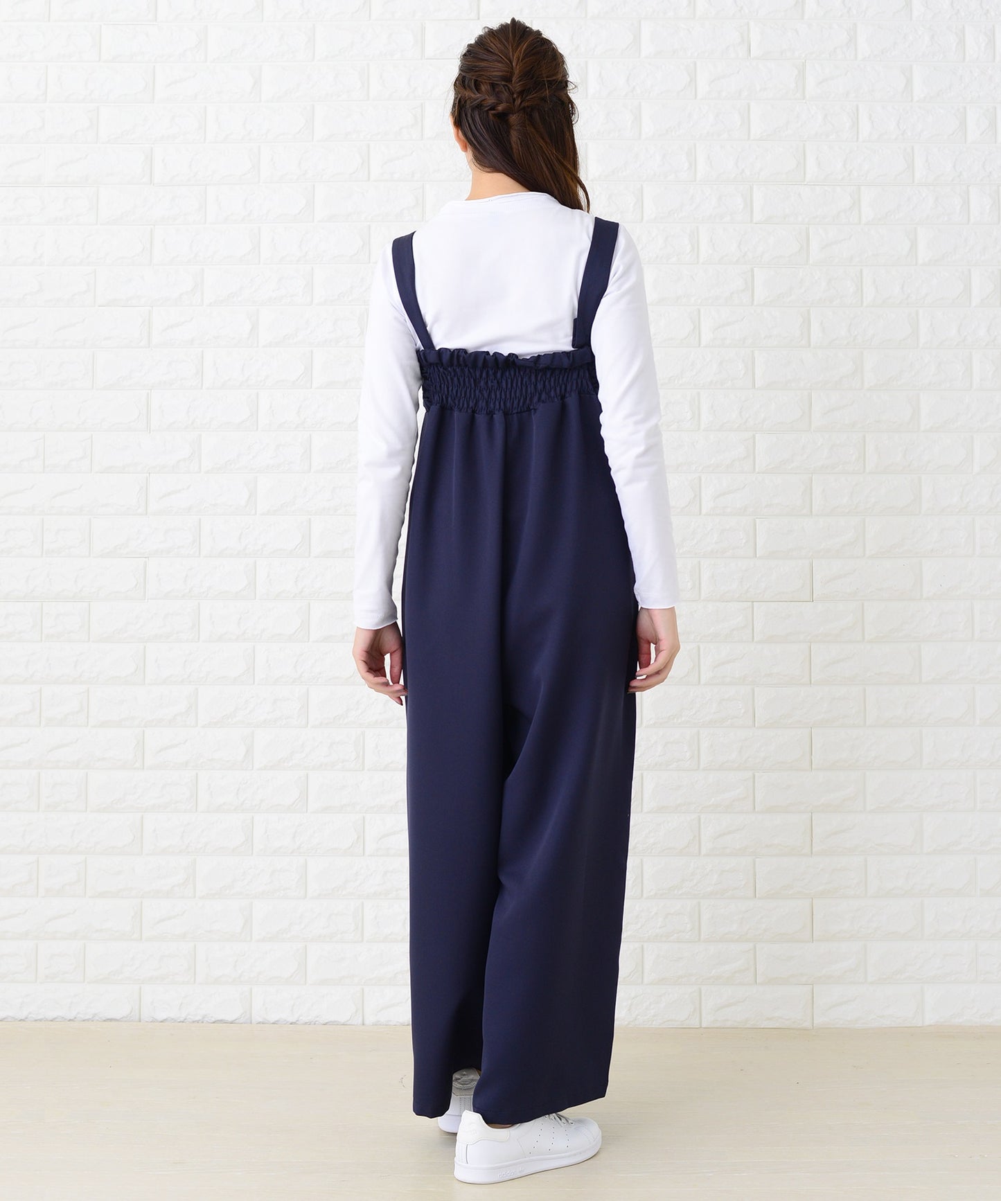 リボン付き サロペットワイドパンツ オールインワン・パンツ