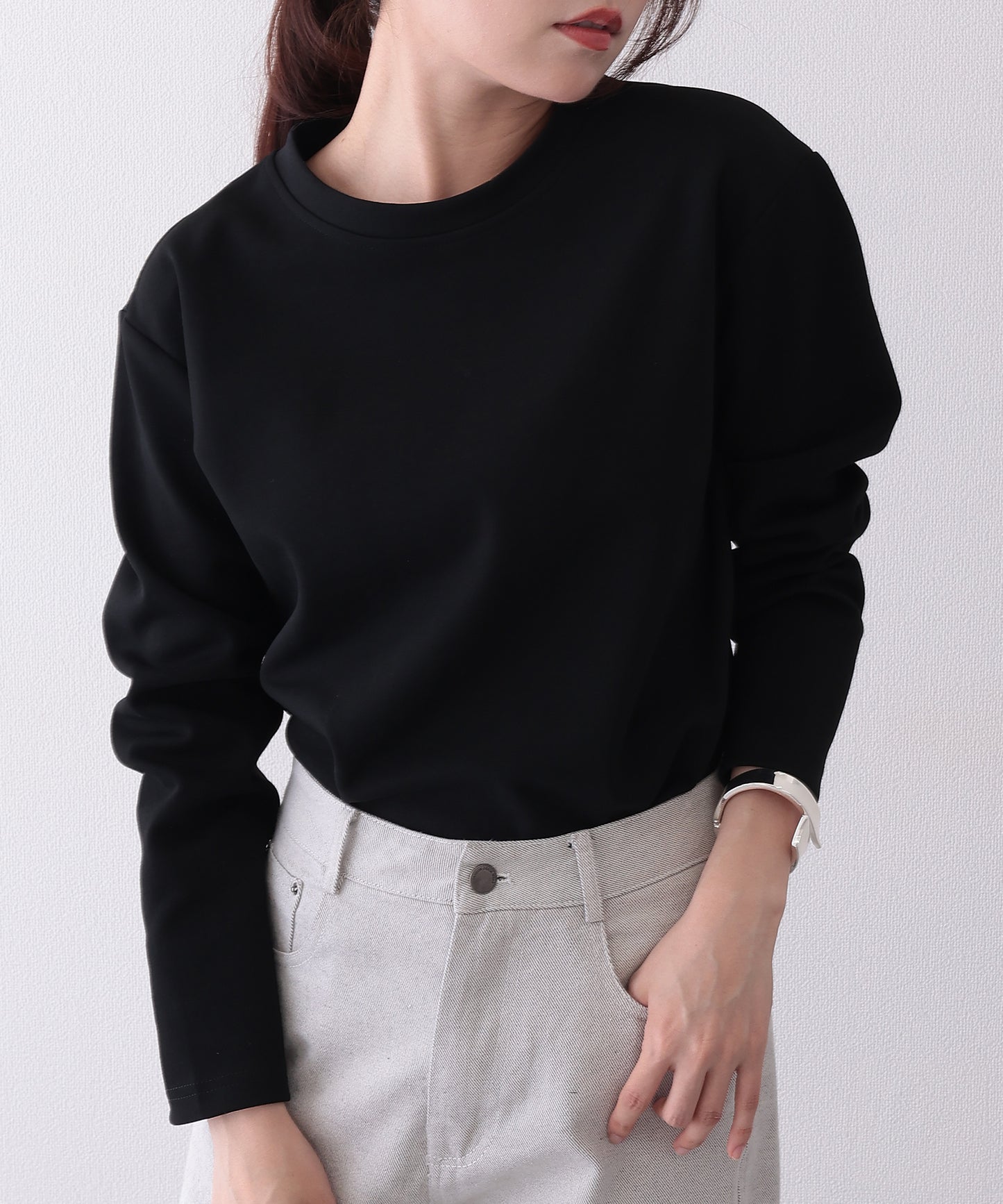 ソリッドカラー クルーネック 長袖 ベーシック Tシャツ