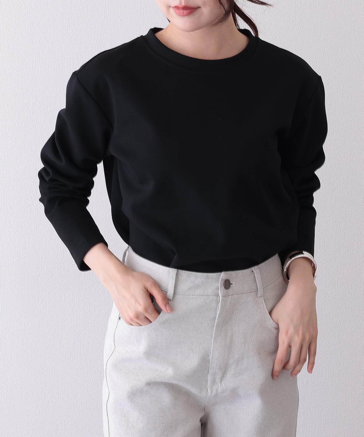 ソリッドカラー クルーネック 長袖 ベーシック Tシャツ