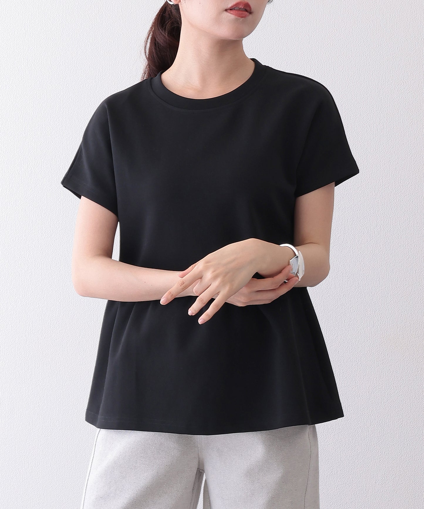 ソリッドカラー クルーネック ペプラム 半袖 Tシャツ