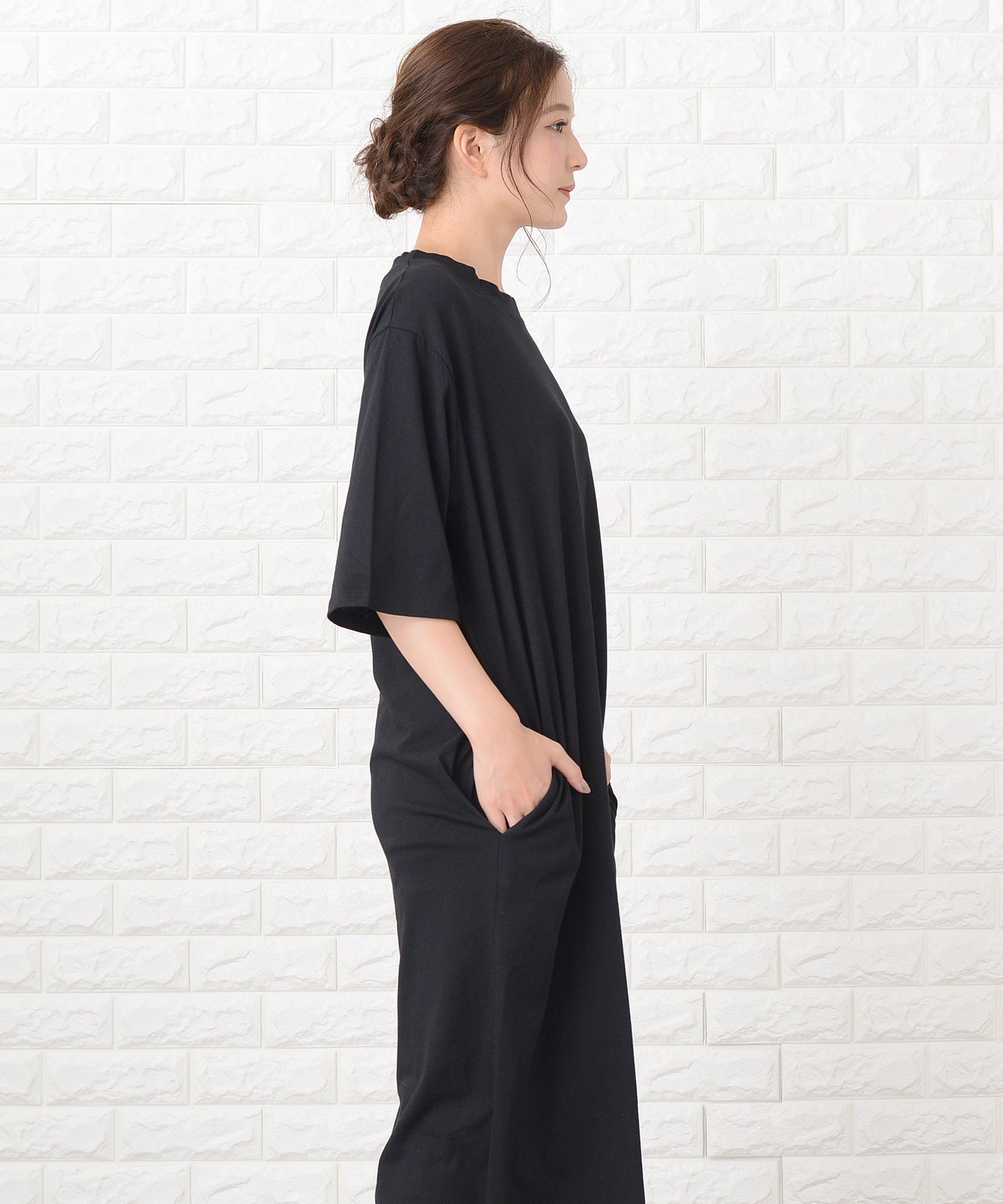 シンプル無地半袖ロングTシャツワンピース