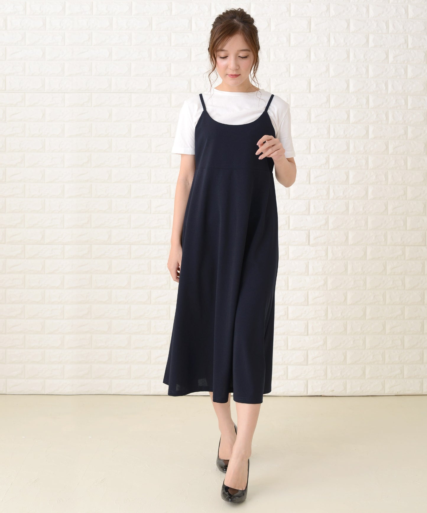ノースリーブ ゆったりロングキャミワンピース