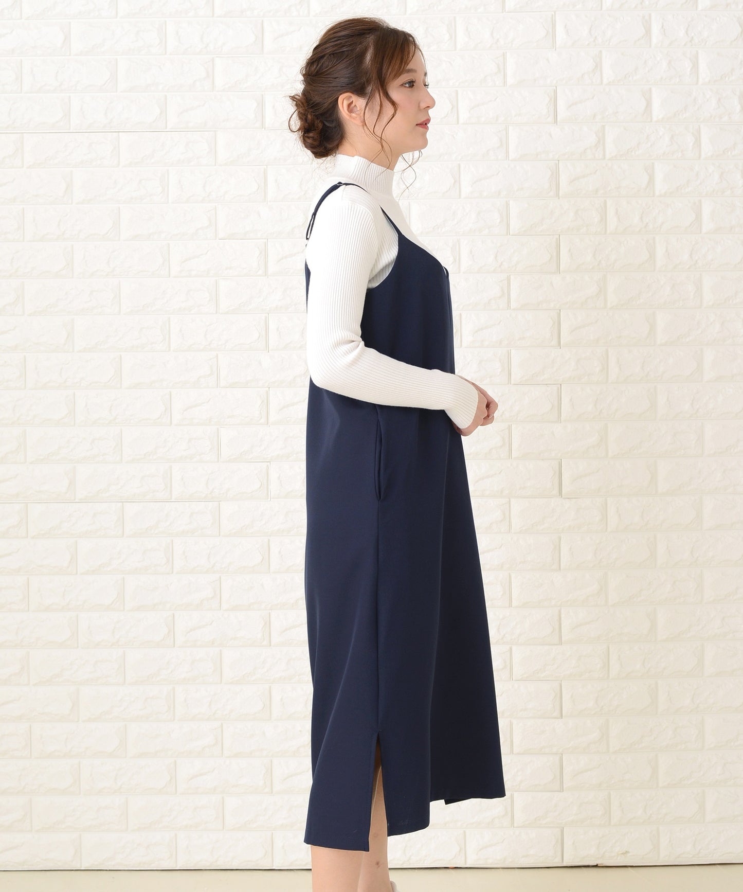 ノースリーブ ゆったり 裾スリット ロングキャミワンピース