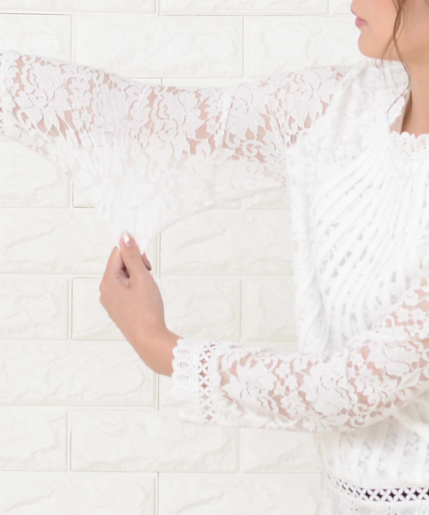 選べる2タイプ スタンドカラー 透かしレーストップス