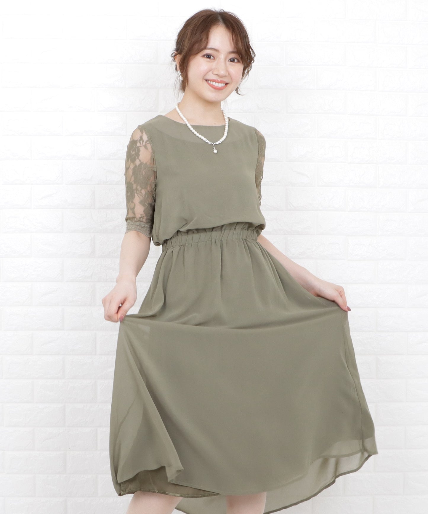 花柄袖レースフィッシュテールフォーマルワンピースドレス