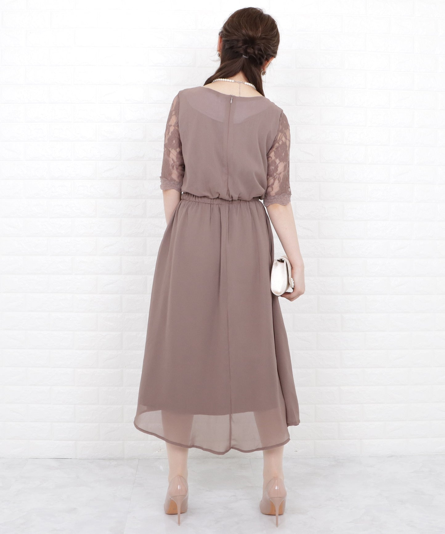 花柄袖レースフィッシュテールフォーマルワンピースドレス