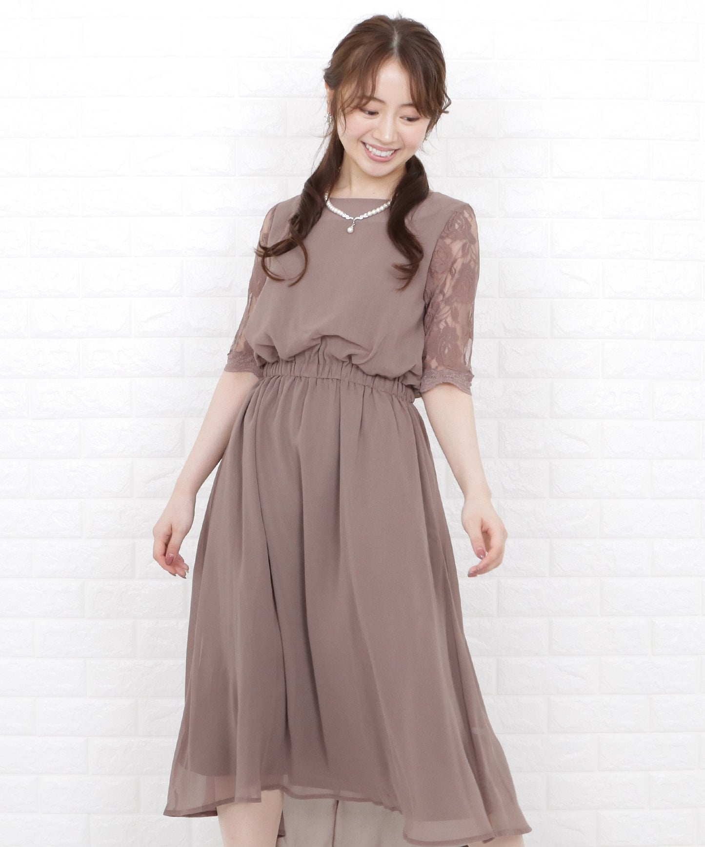 花柄袖レースフィッシュテールフォーマルワンピースドレス