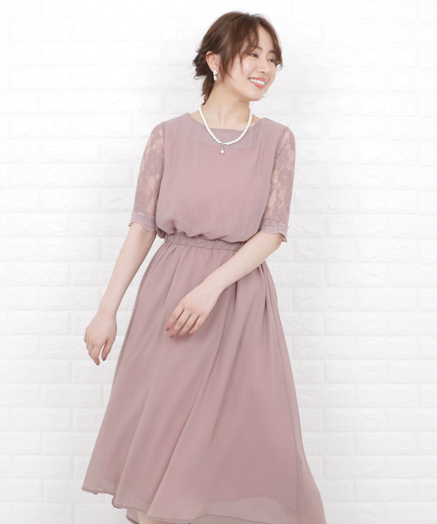 花柄袖レースフィッシュテールフォーマルワンピースドレス