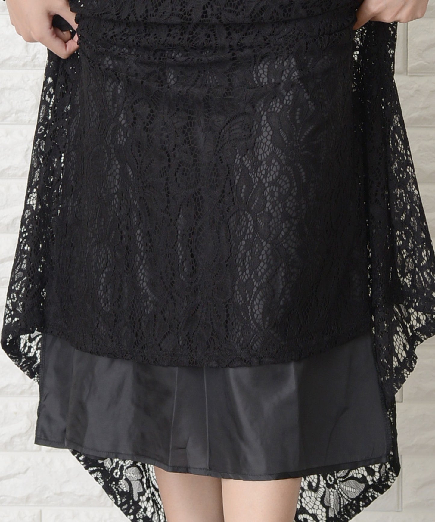 総レースウエストゴムフィッシュテールロングワンピース・ドレス