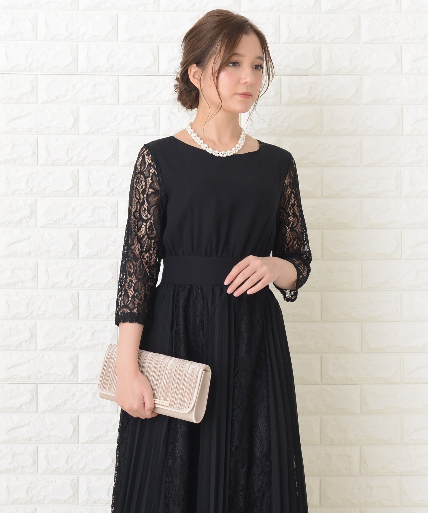 レース袖 ロング丈総レース ワンピース・ドレス