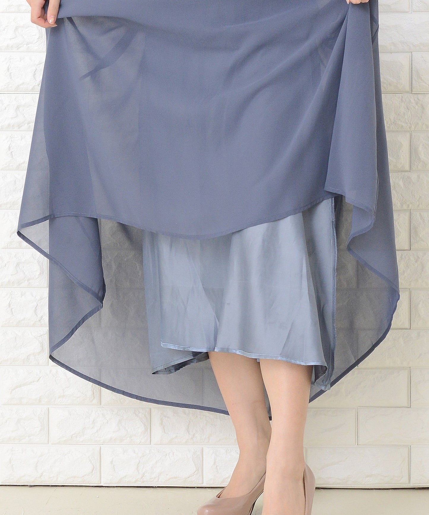 フリルノースリーブロングパーティドレス・ワンピース