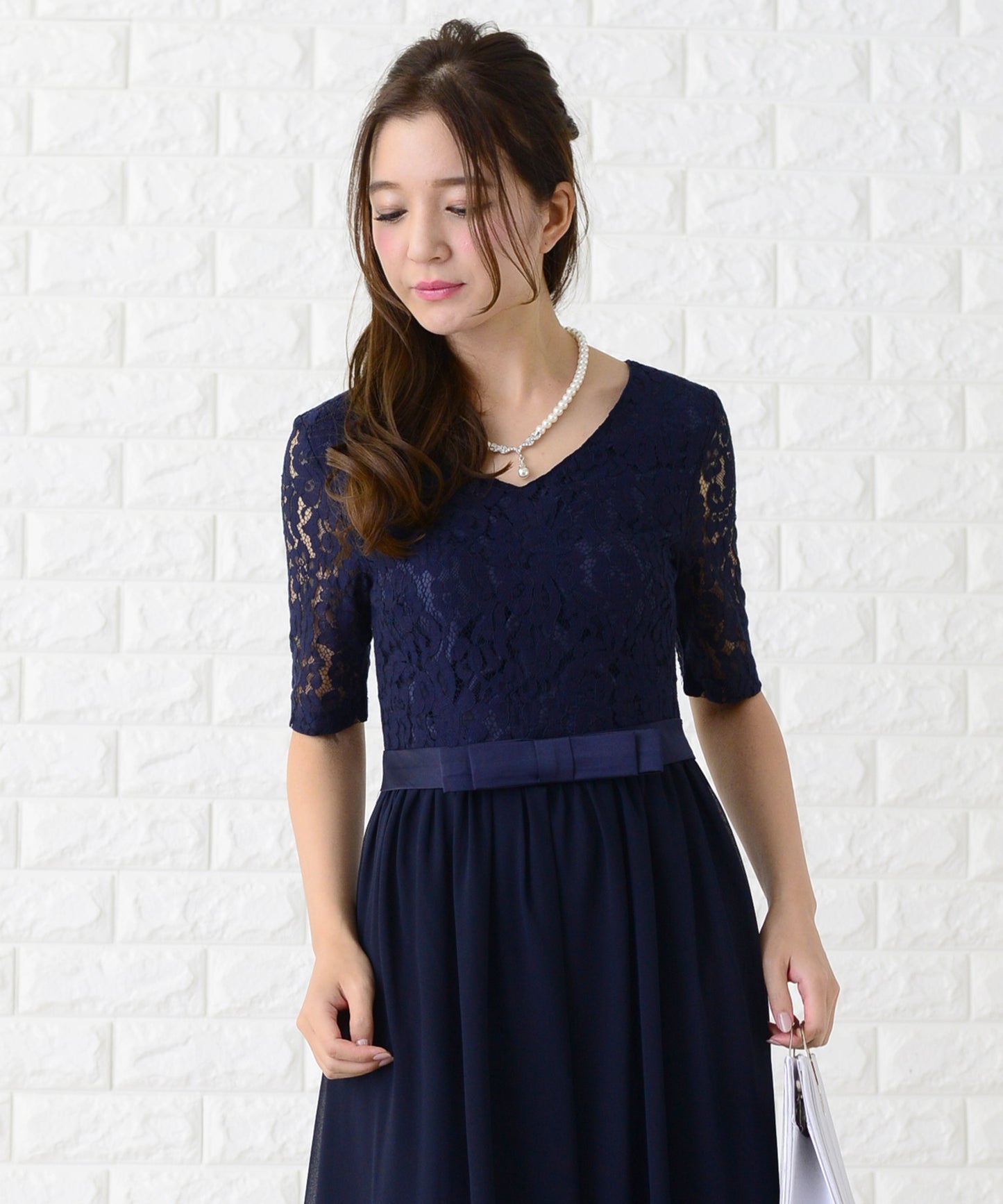 レース&シフォンAラインロングワンピース・ドレス