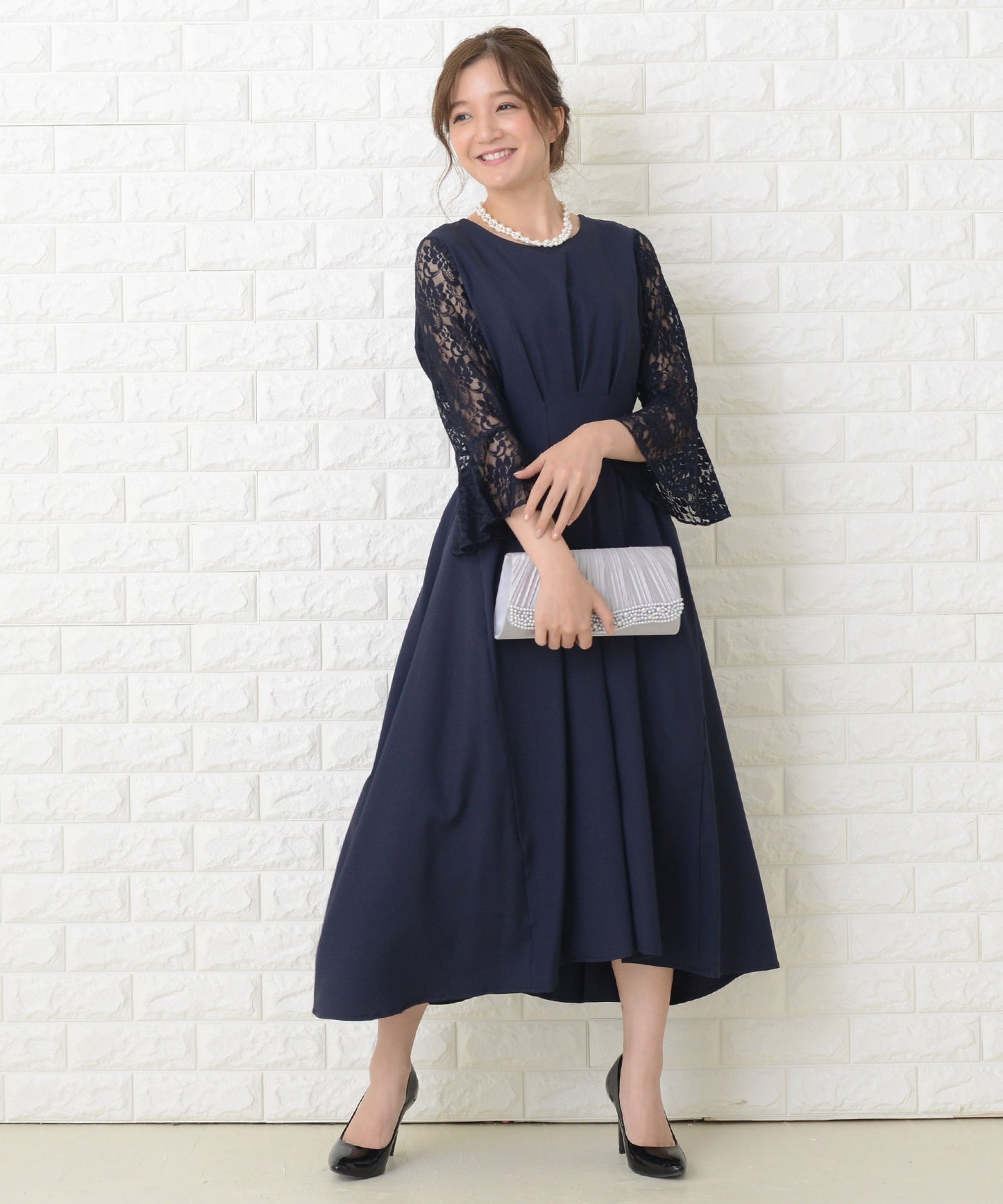 ウエストタック ロングワンピースドレス