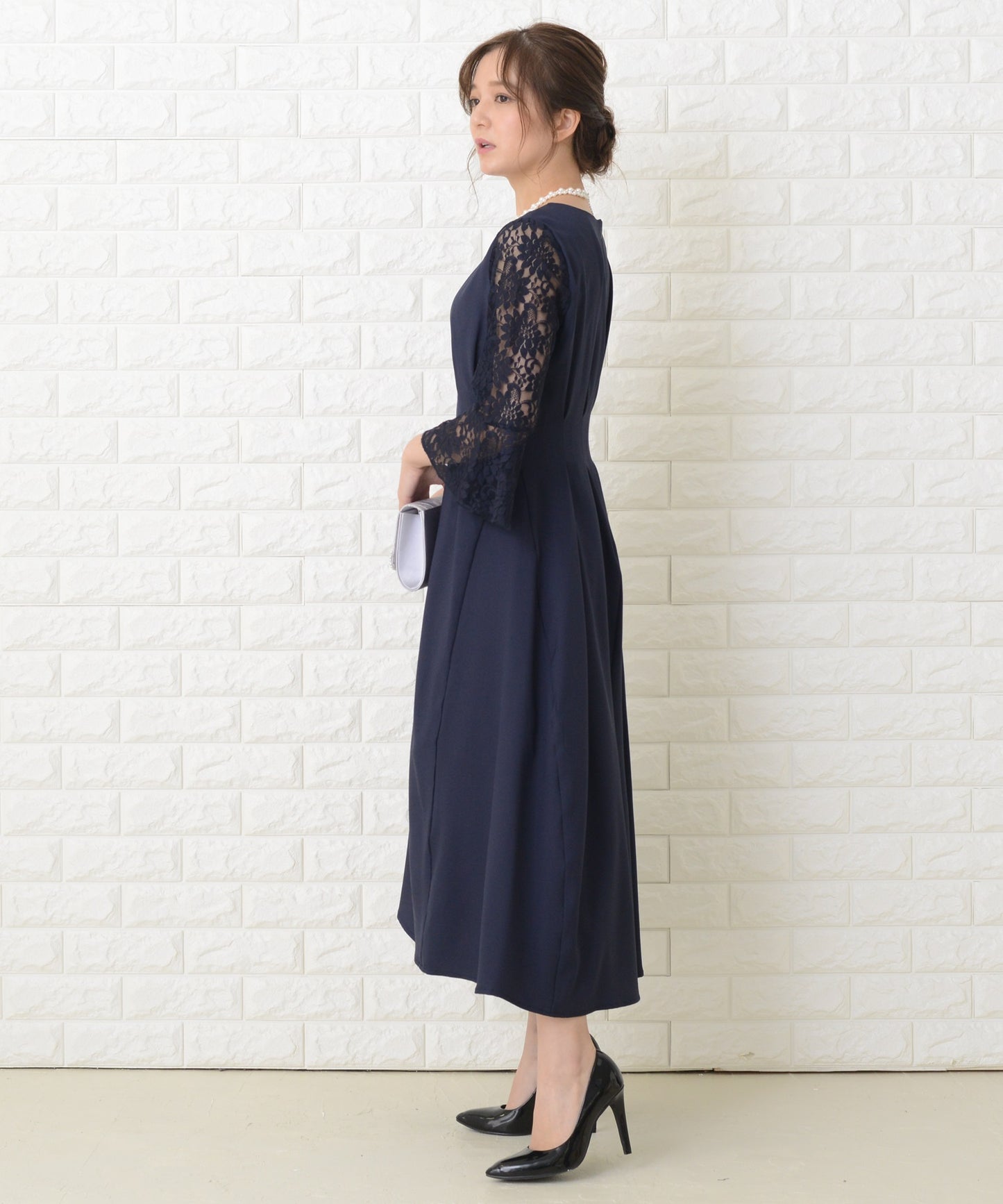 ウエストタック ロングワンピースドレス