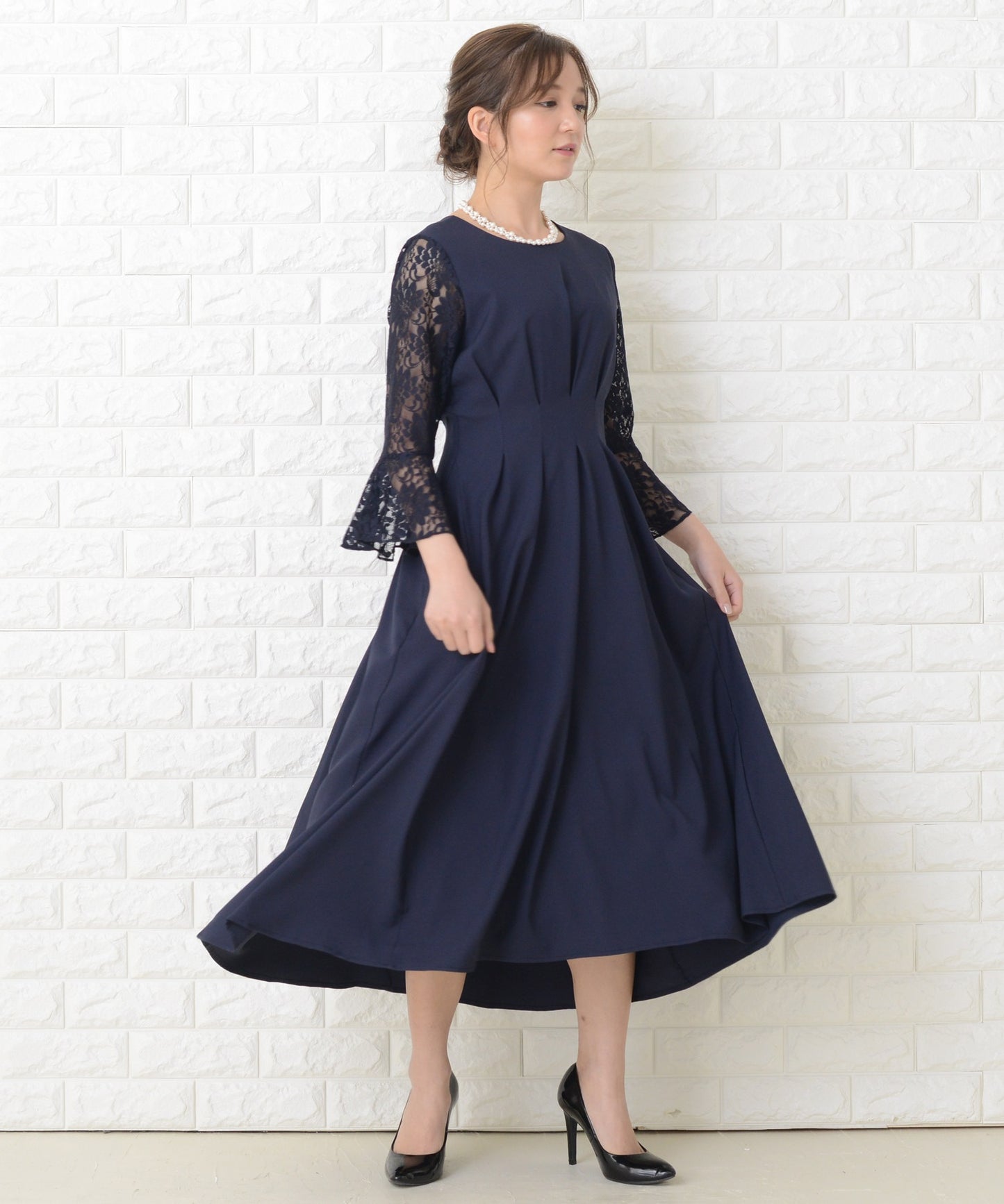 ウエストタック ロングワンピースドレス