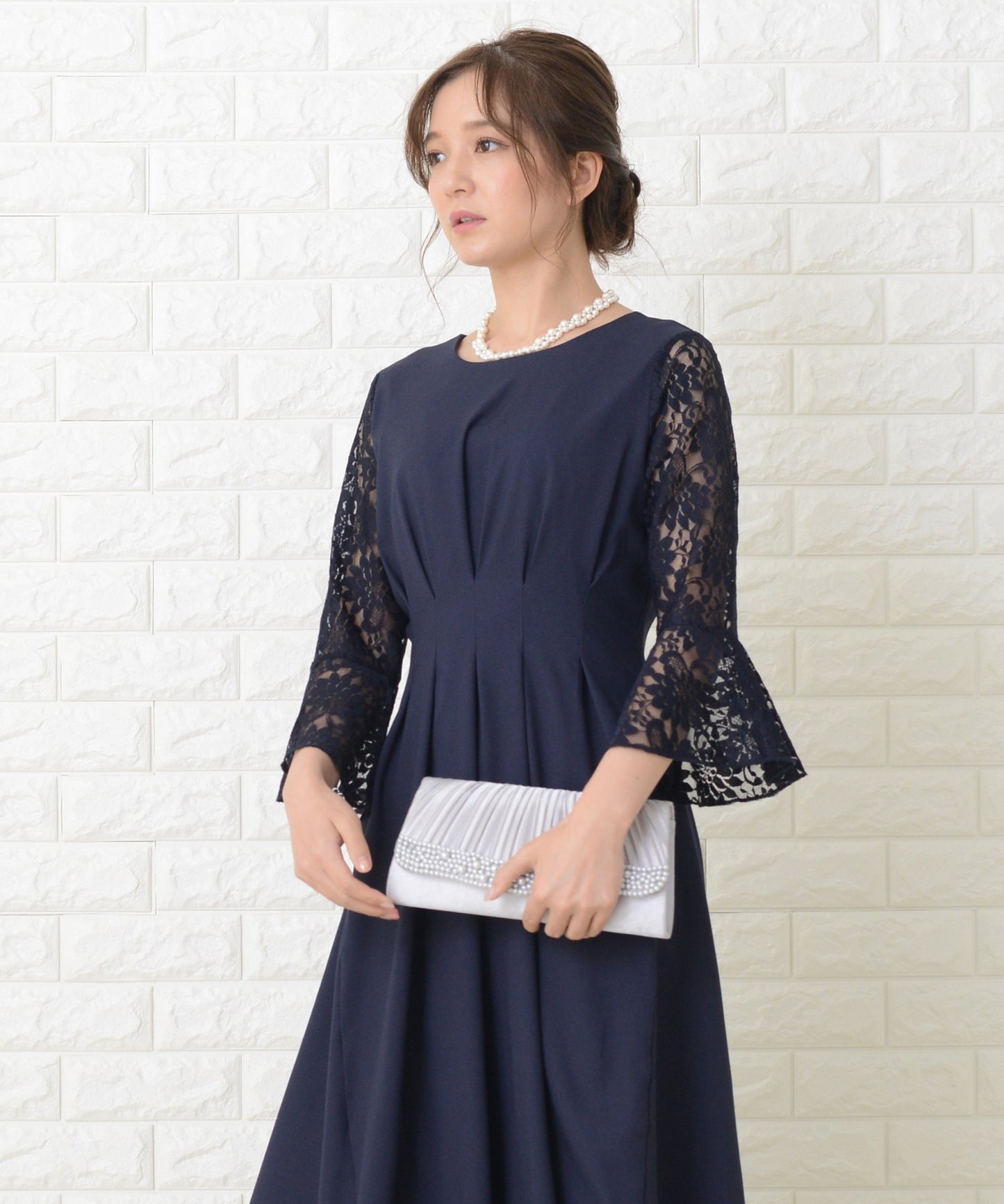 ウエストタック ロングワンピースドレス