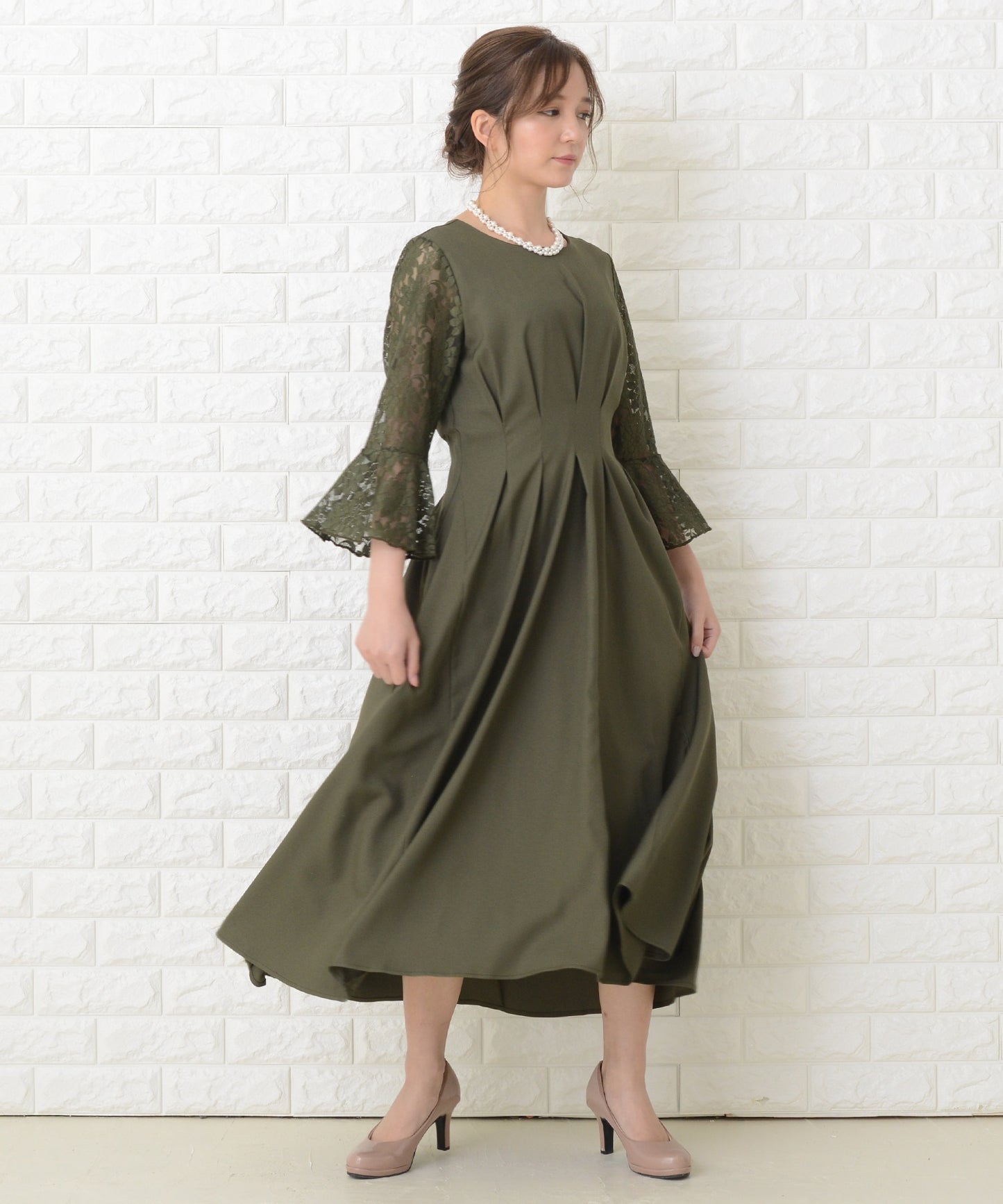 ウエストタック ロングワンピースドレス