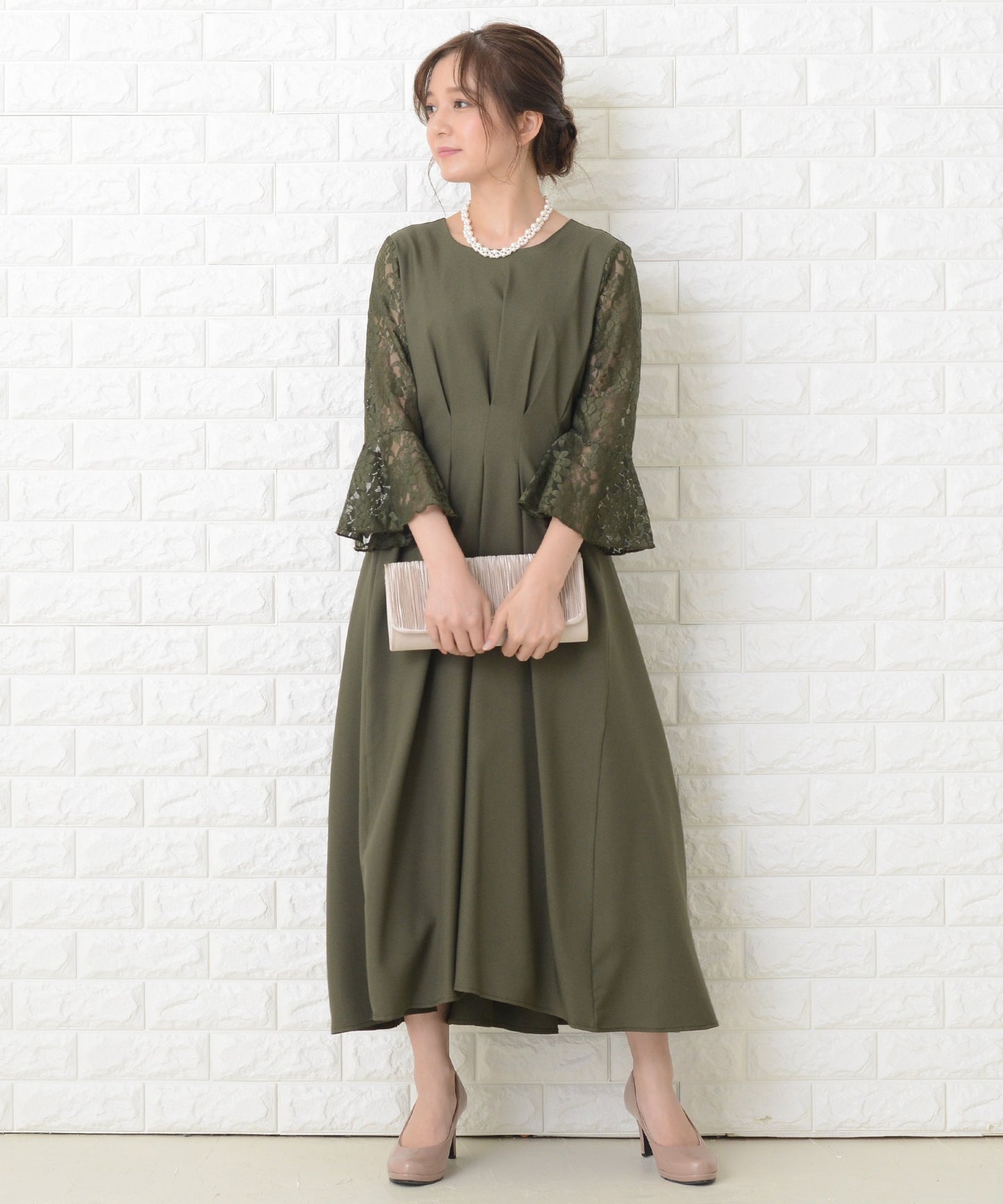 ウエストタック ロングワンピースドレス