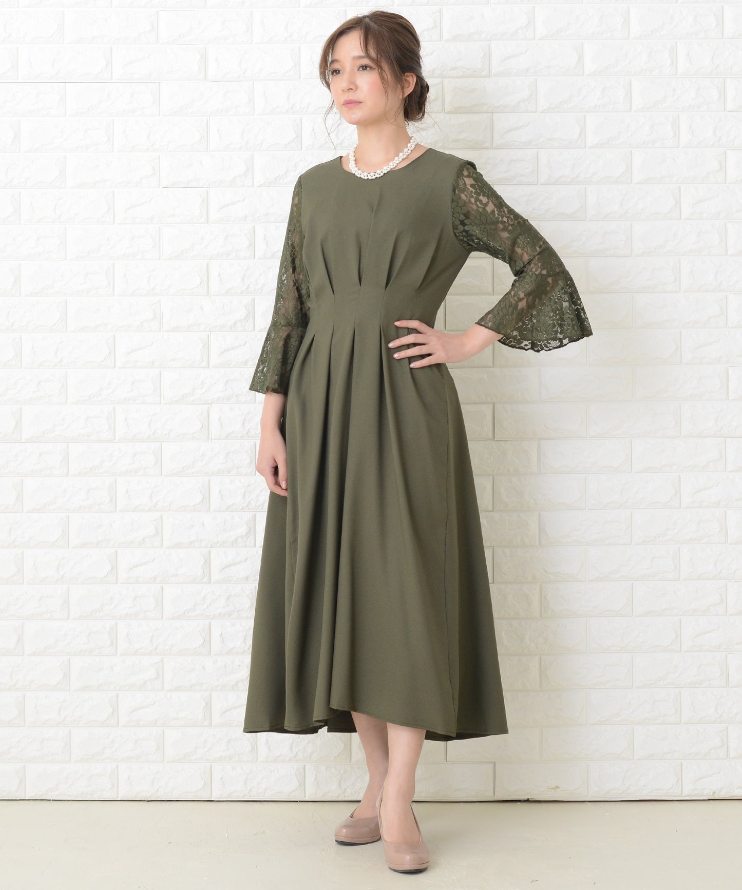 ウエストタック ロングワンピースドレス