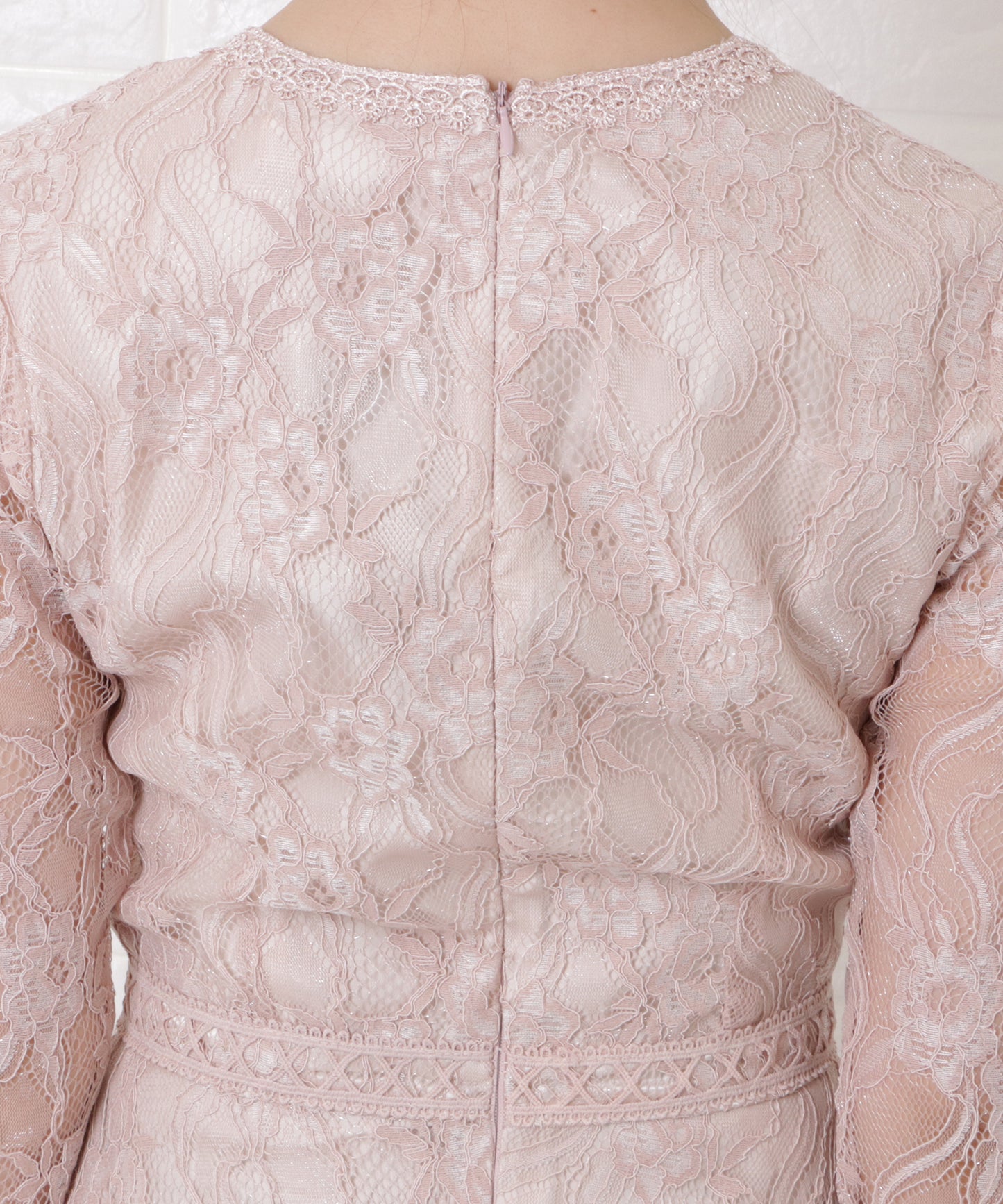 総レースVネックワンピースドレス