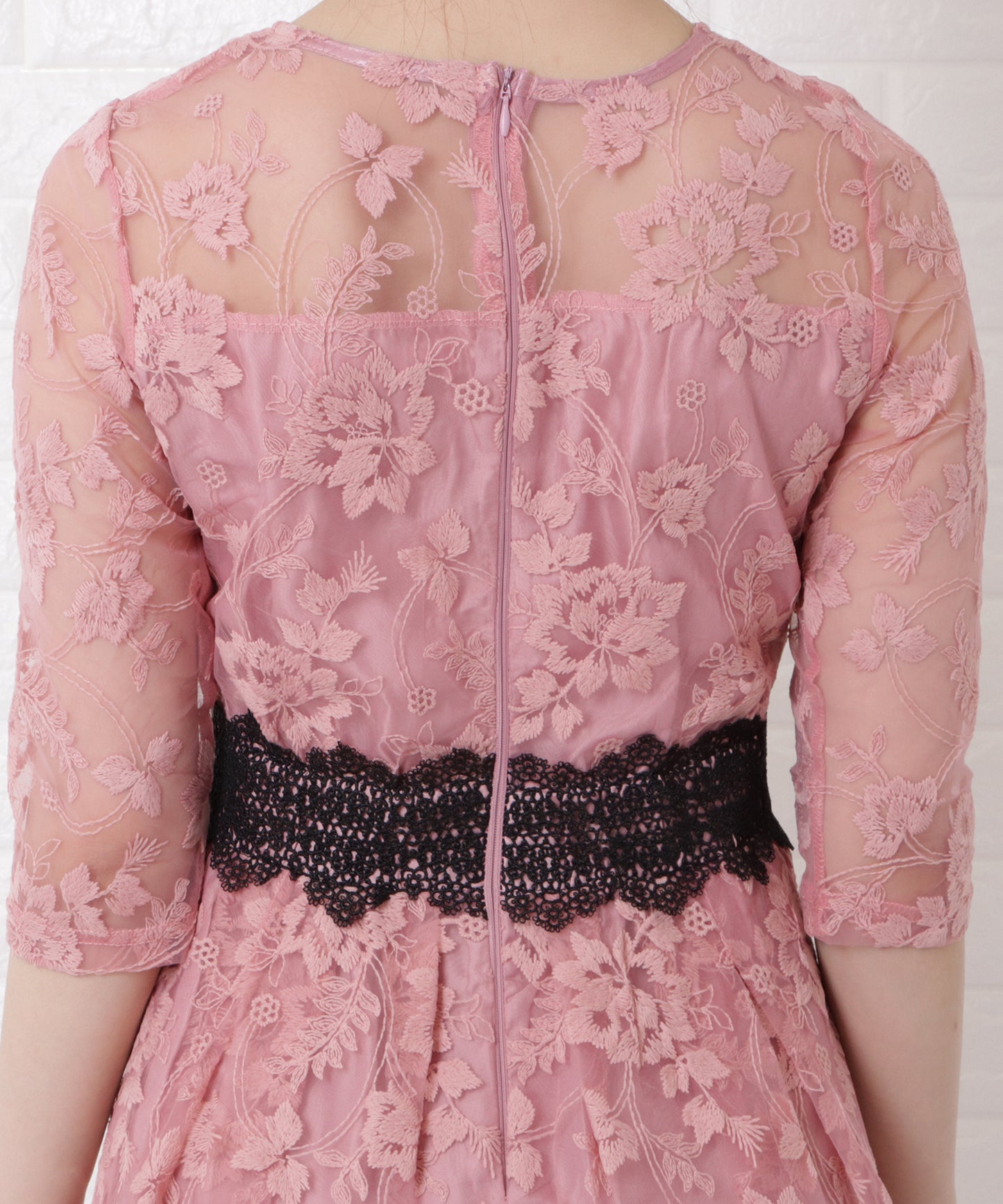 総レースウエストマークワンピースドレス