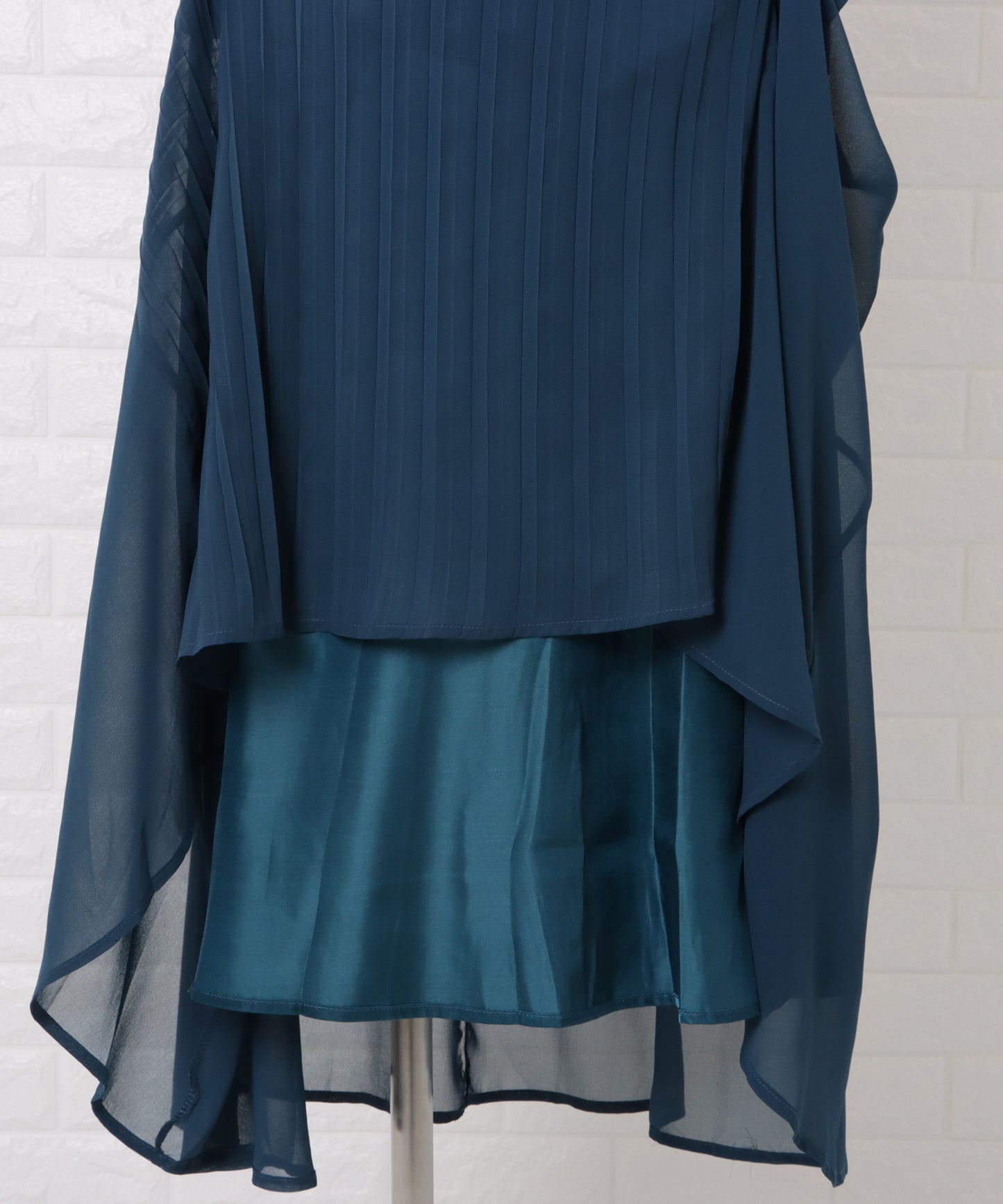 シースルー袖シフォンプリーツワンピースドレス