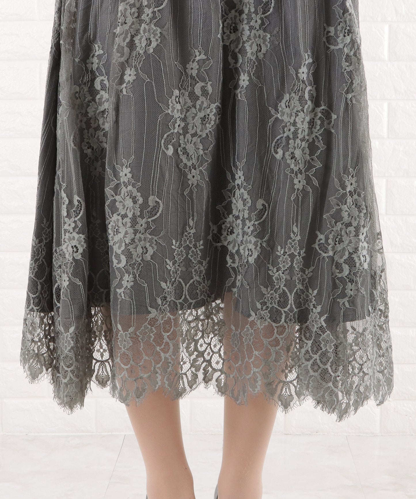 花柄レースロングワンピースドレス