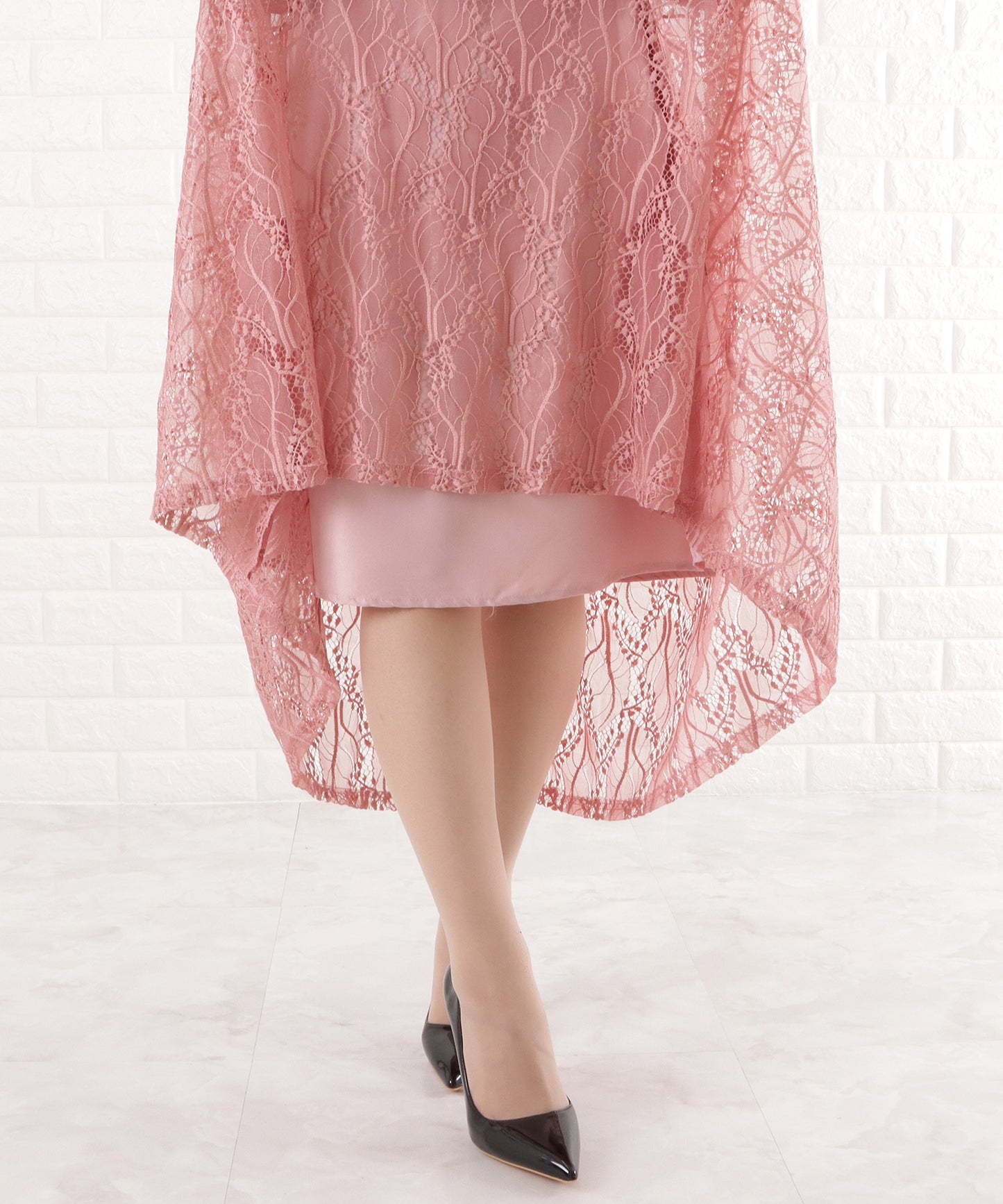 総レースハイネックロングドレス