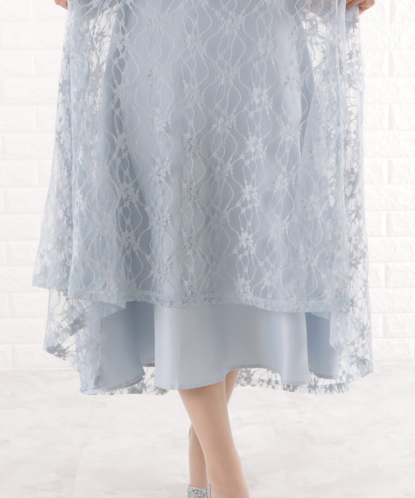 パワーショルダー総レースワンピースドレス