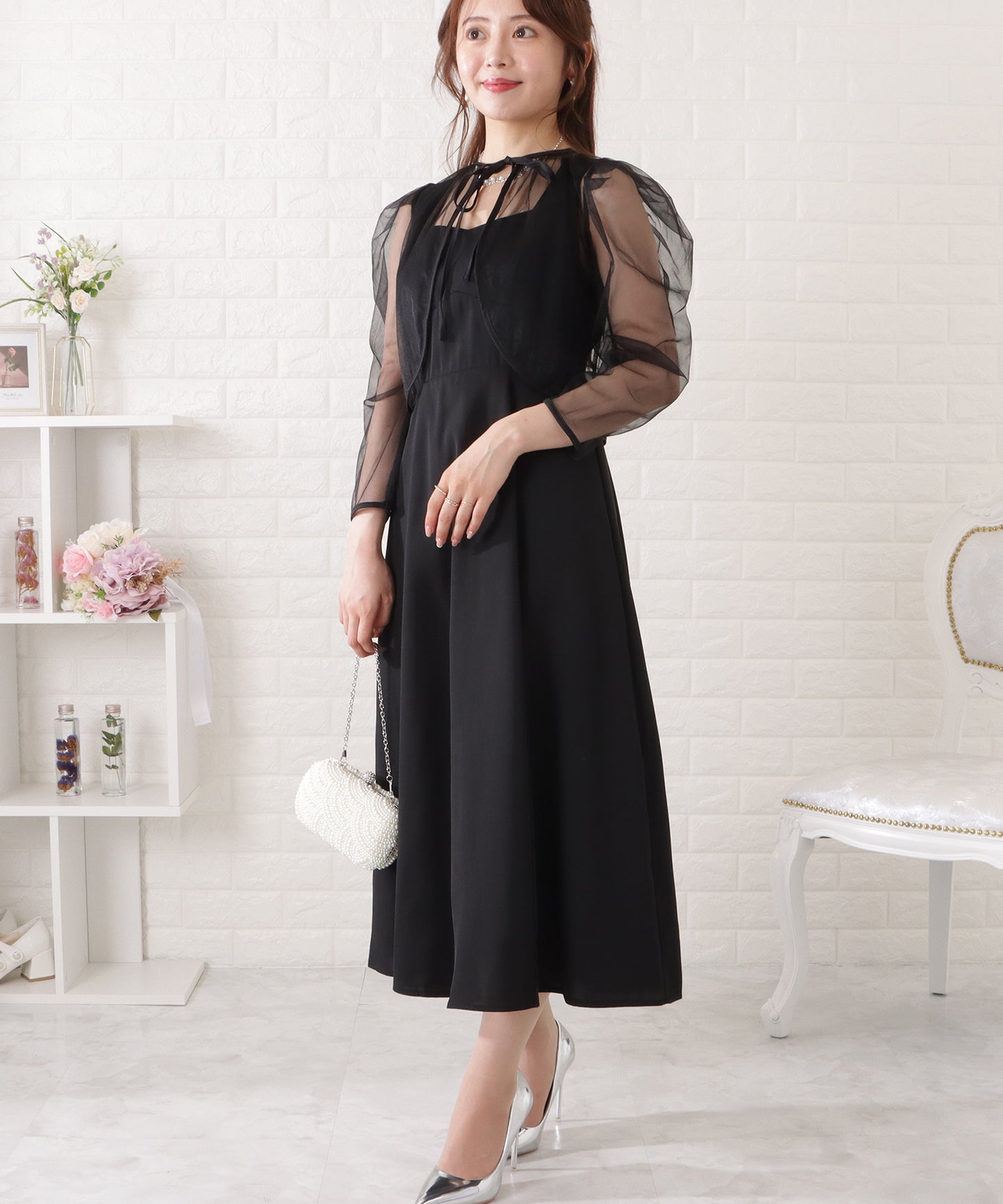 シフォンボレロ付きビスチェフレアワンピース