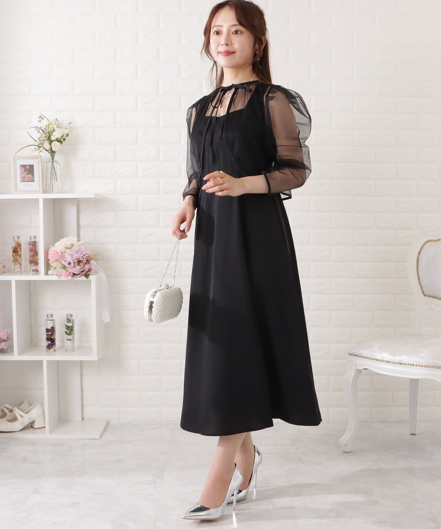 シフォンボレロ付きビスチェフレアワンピース