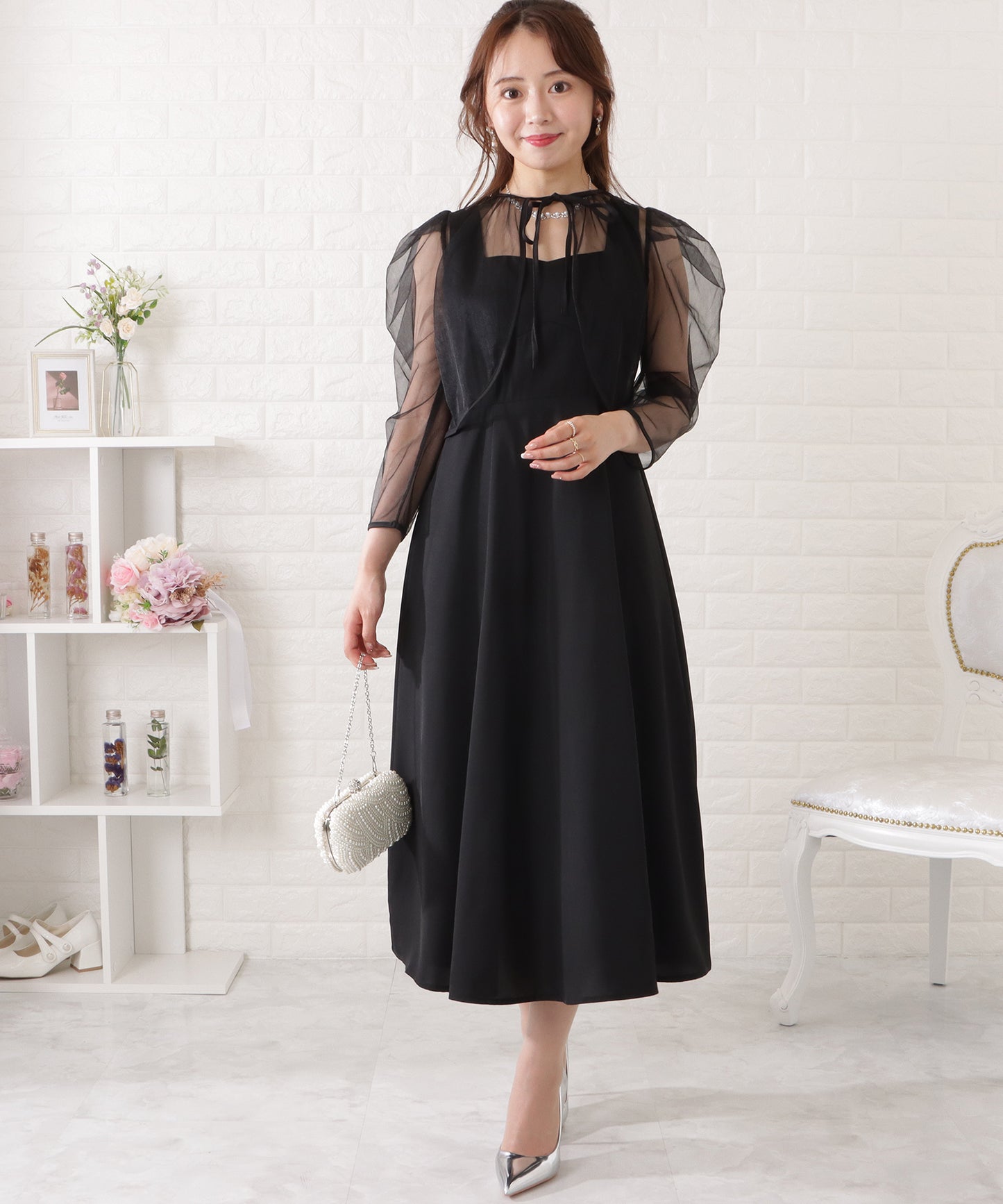 シフォンボレロ付きビスチェフレアワンピース