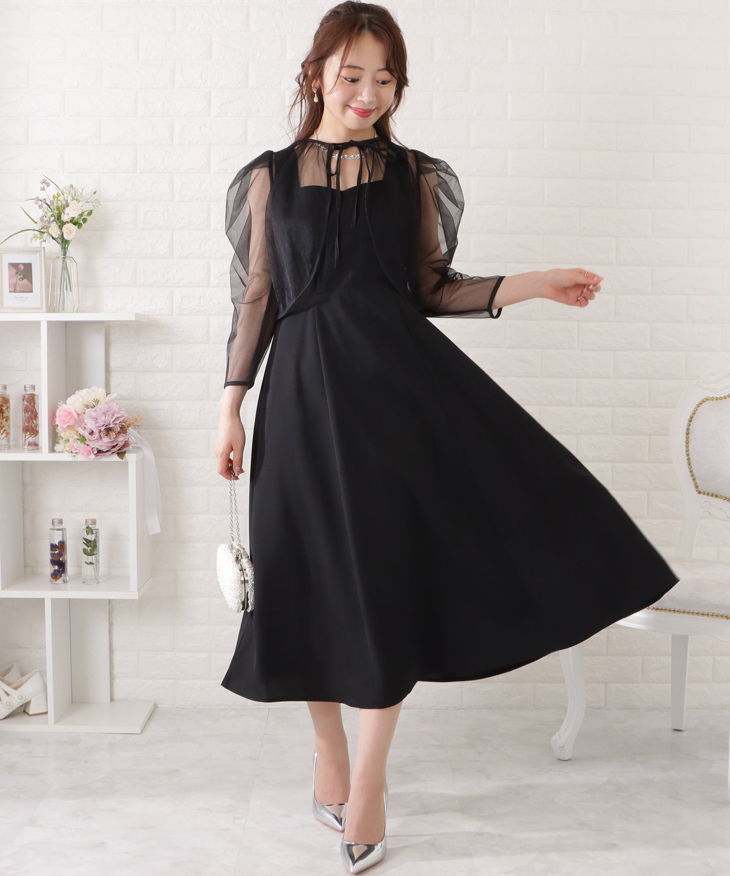 シフォンボレロ付きビスチェフレアワンピース